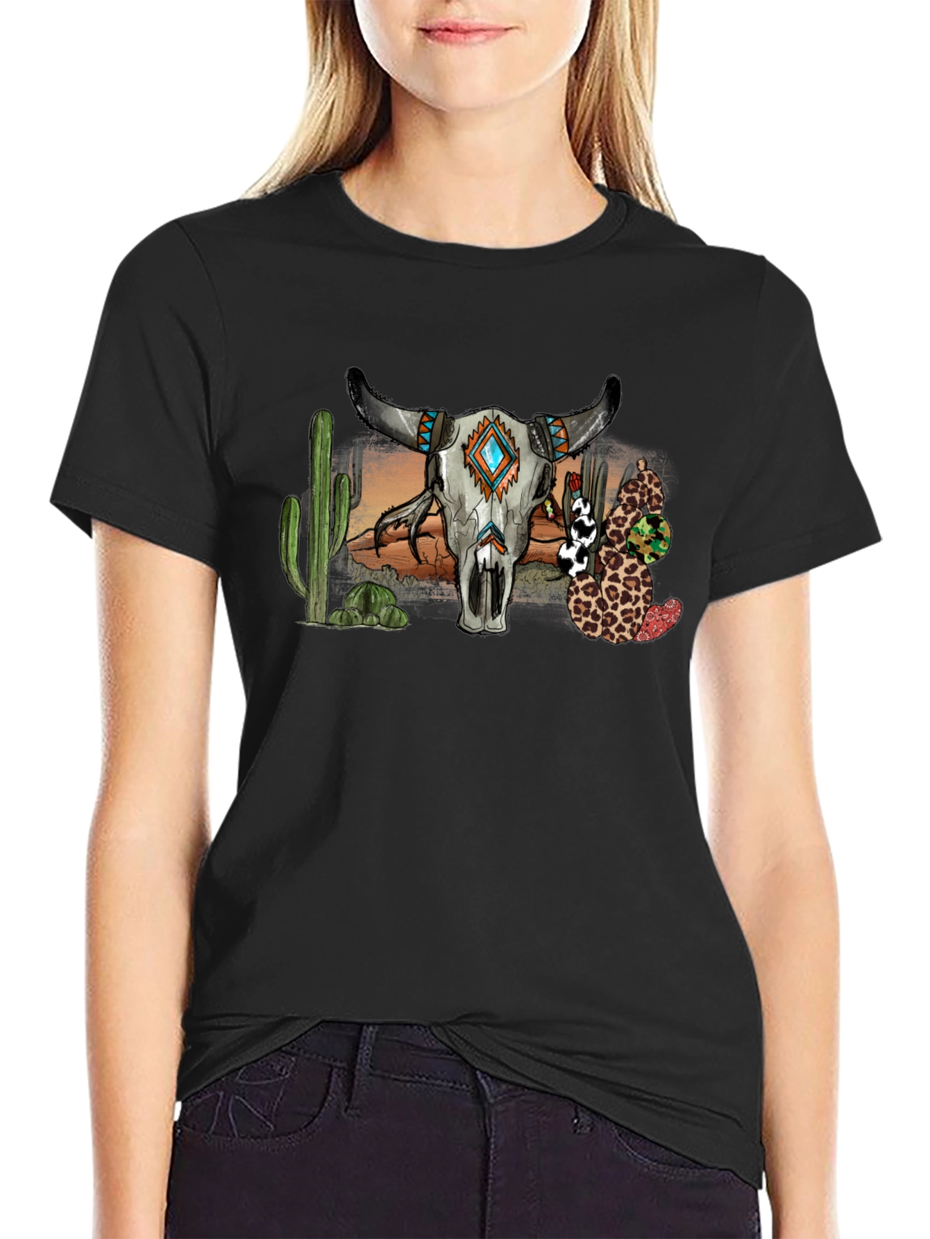 Western Bull Skull Graphic T-Shirt