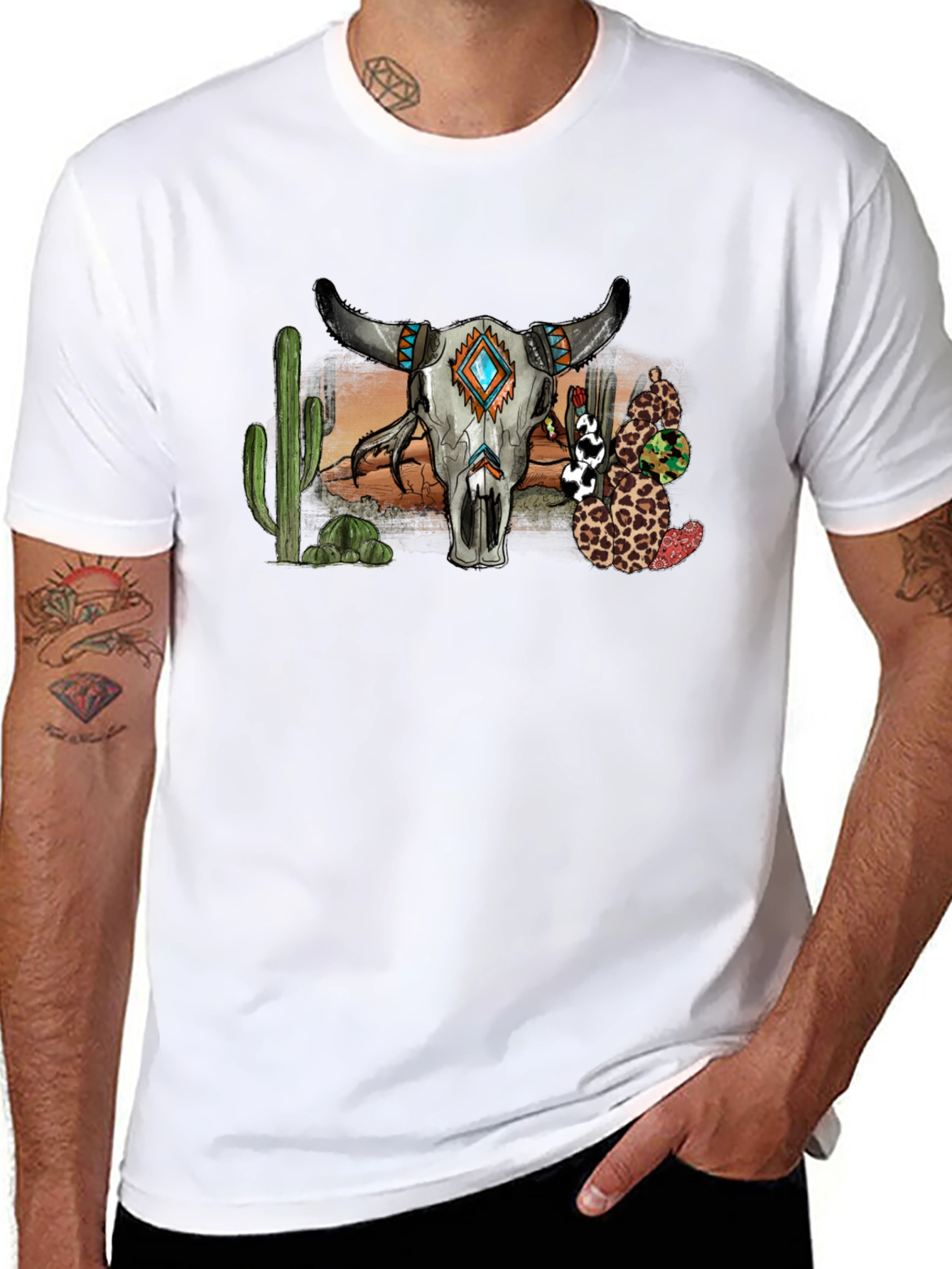Western Bull Skull Graphic T-Shirt