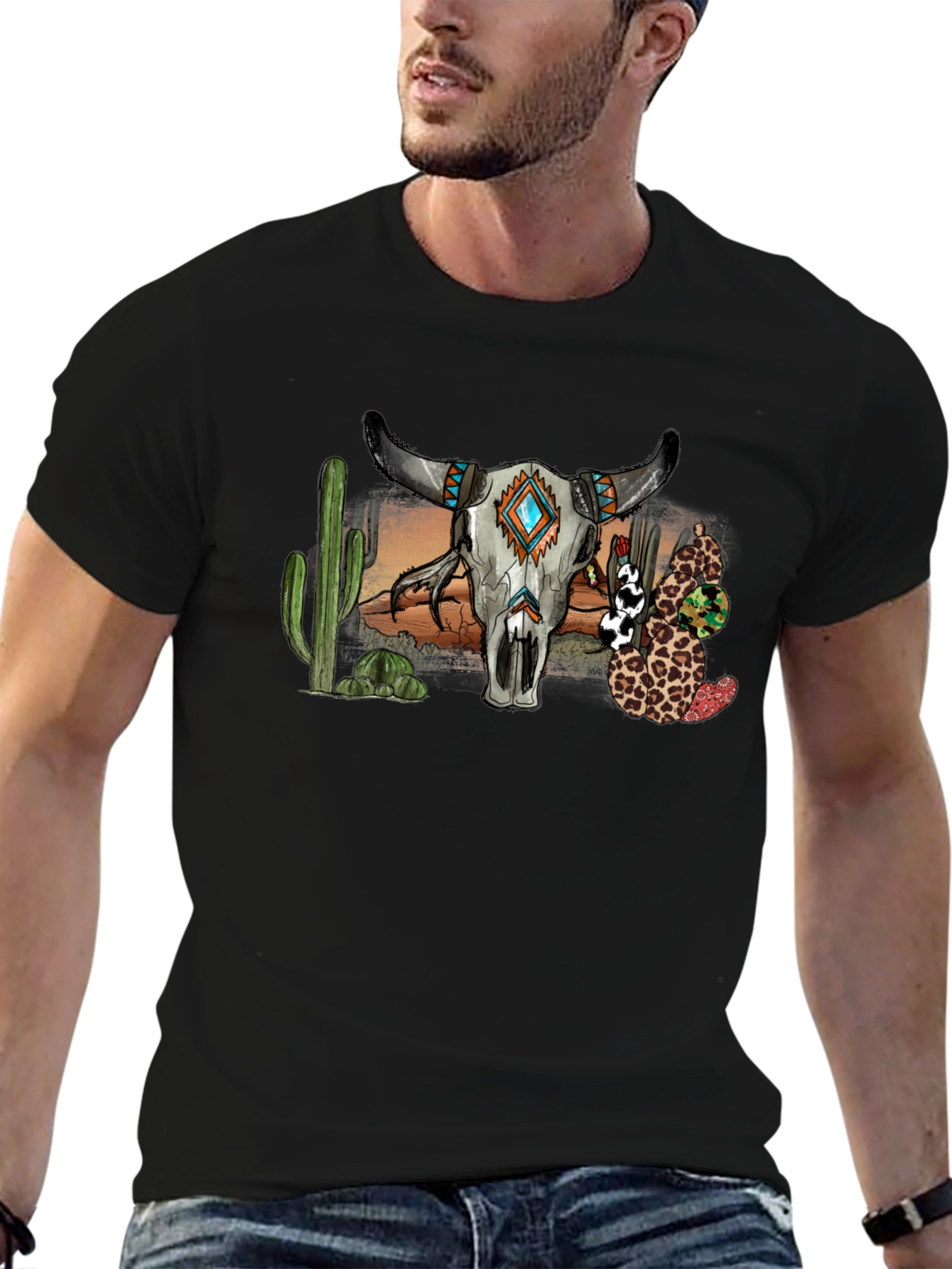 Western Bull Skull Graphic T-Shirt