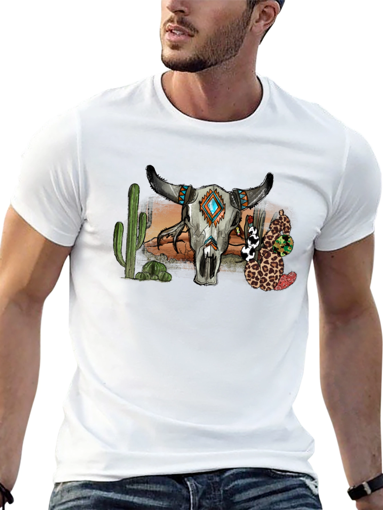 Western Bull Skull Graphic T-Shirt