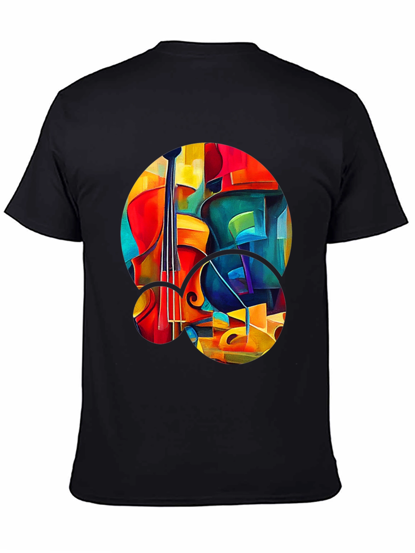 Abstract Cello Graphic Print Black T-Shirt