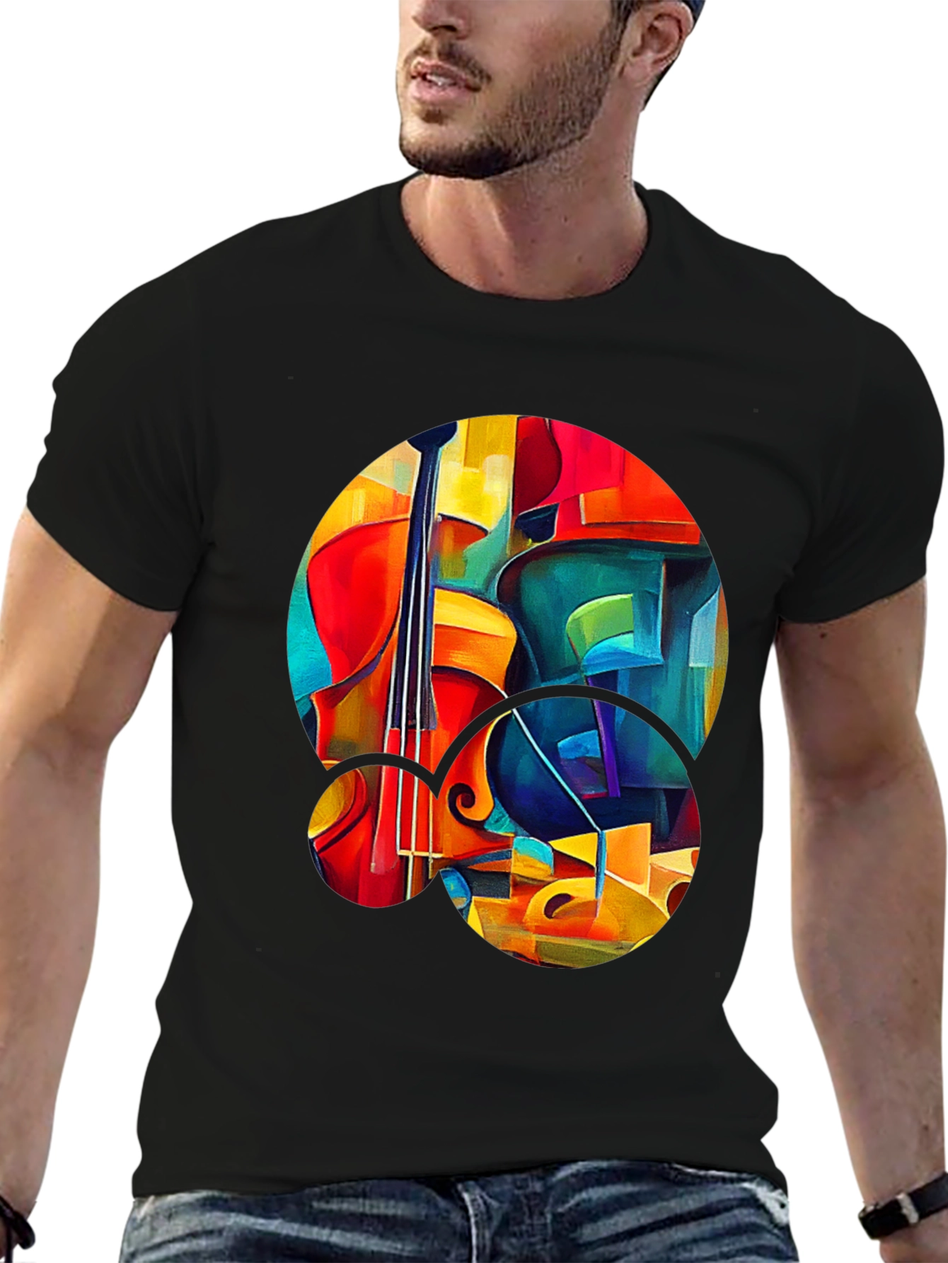 Abstract Cello Graphic Print Black T-Shirt