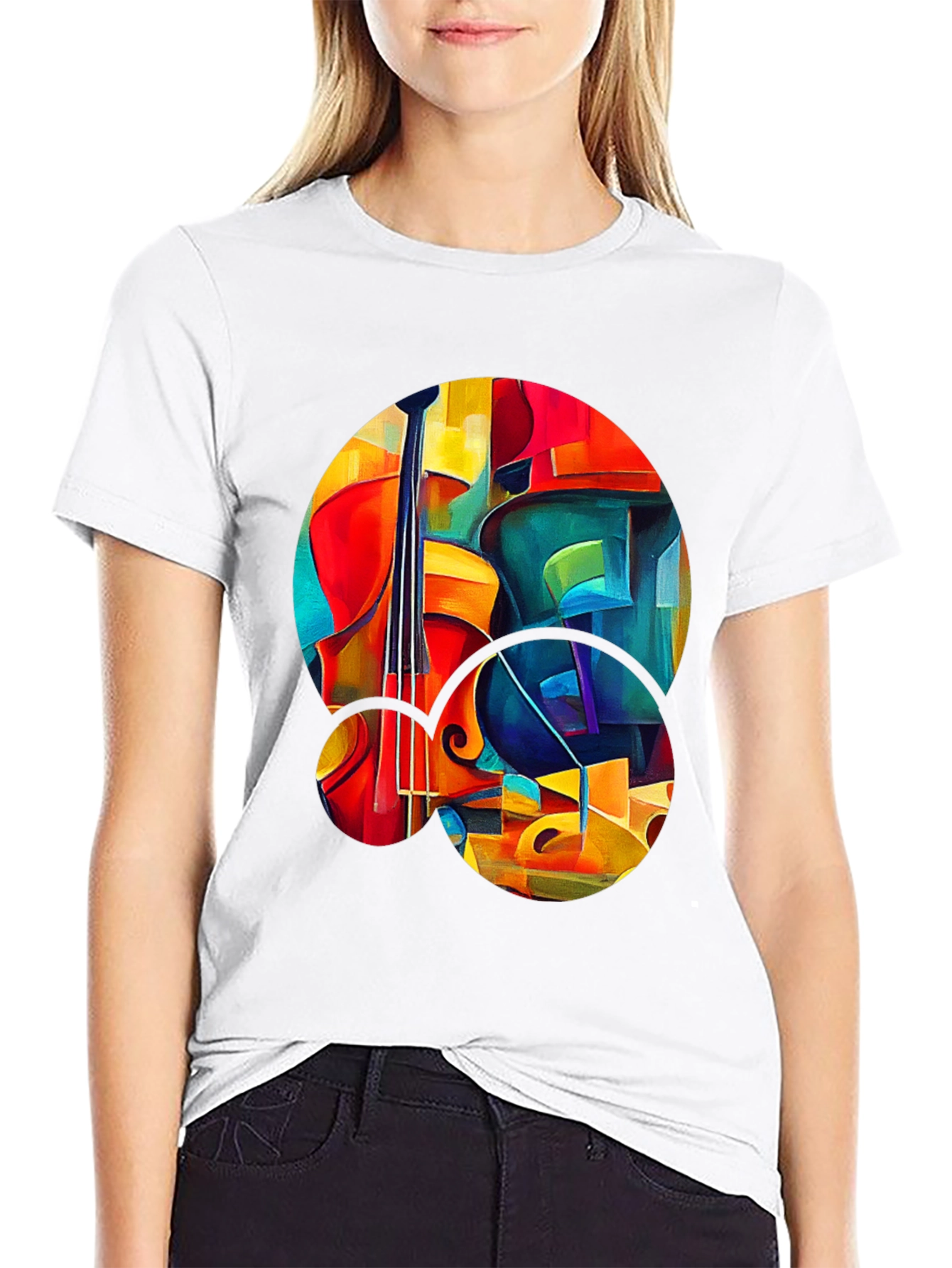 Abstract Cello Graphic Print Black T-Shirt