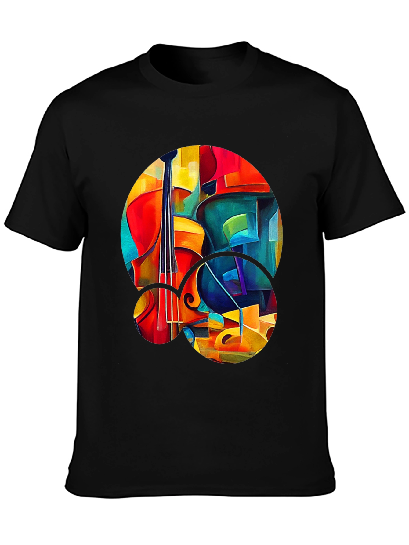 Abstract Cello Graphic Print Black T-Shirt