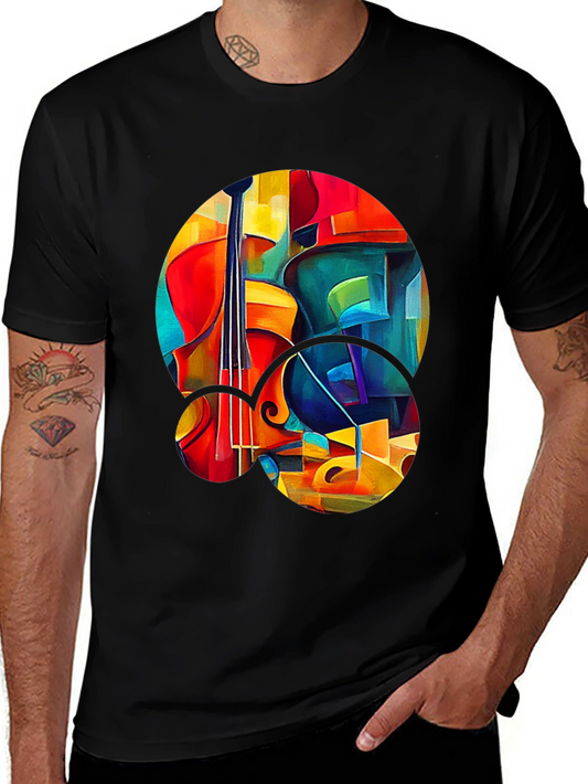 Abstract Cello Graphic Print Black T-Shirt