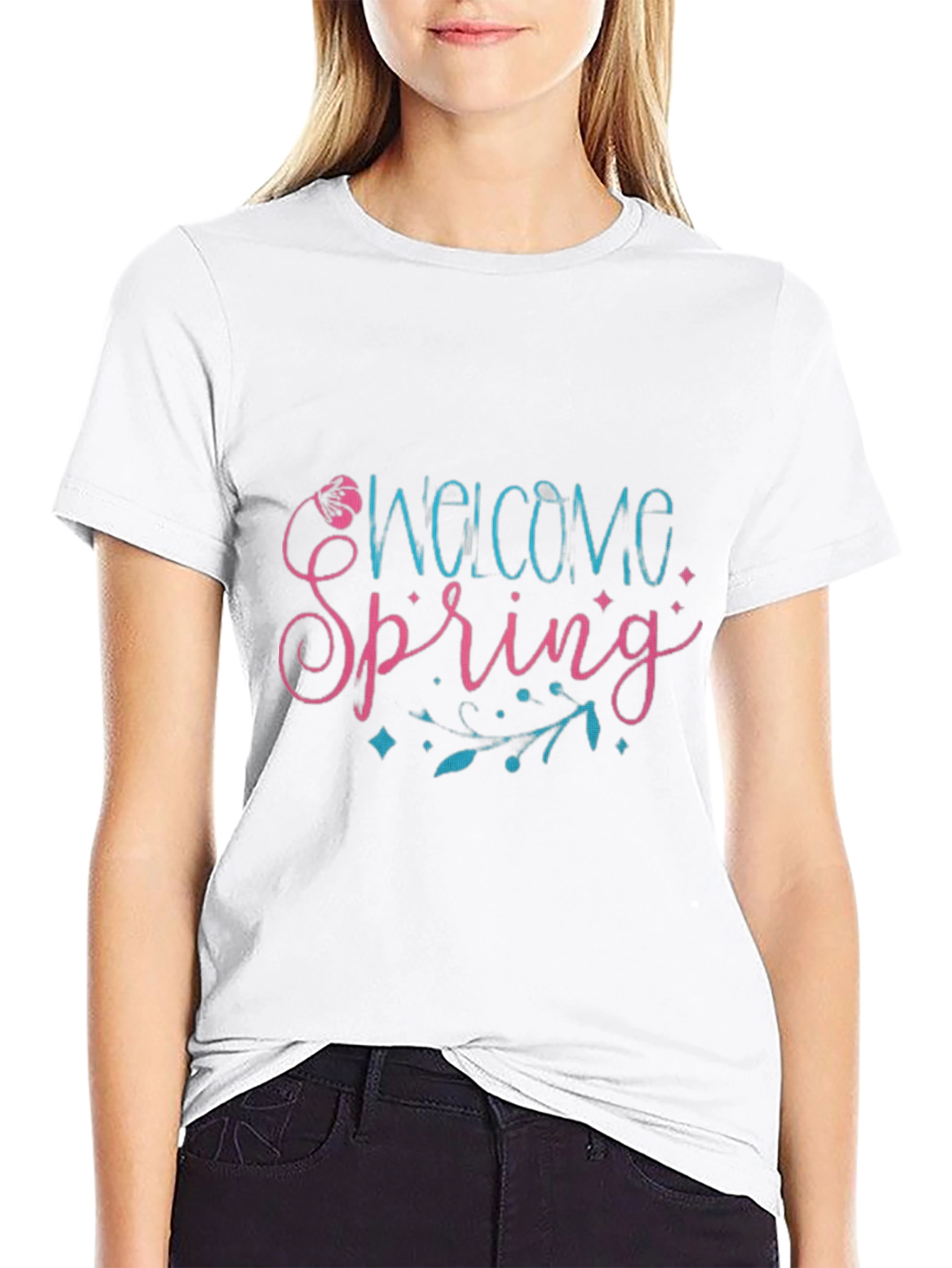 Welcome Spring Black Graphic T-Shirt
