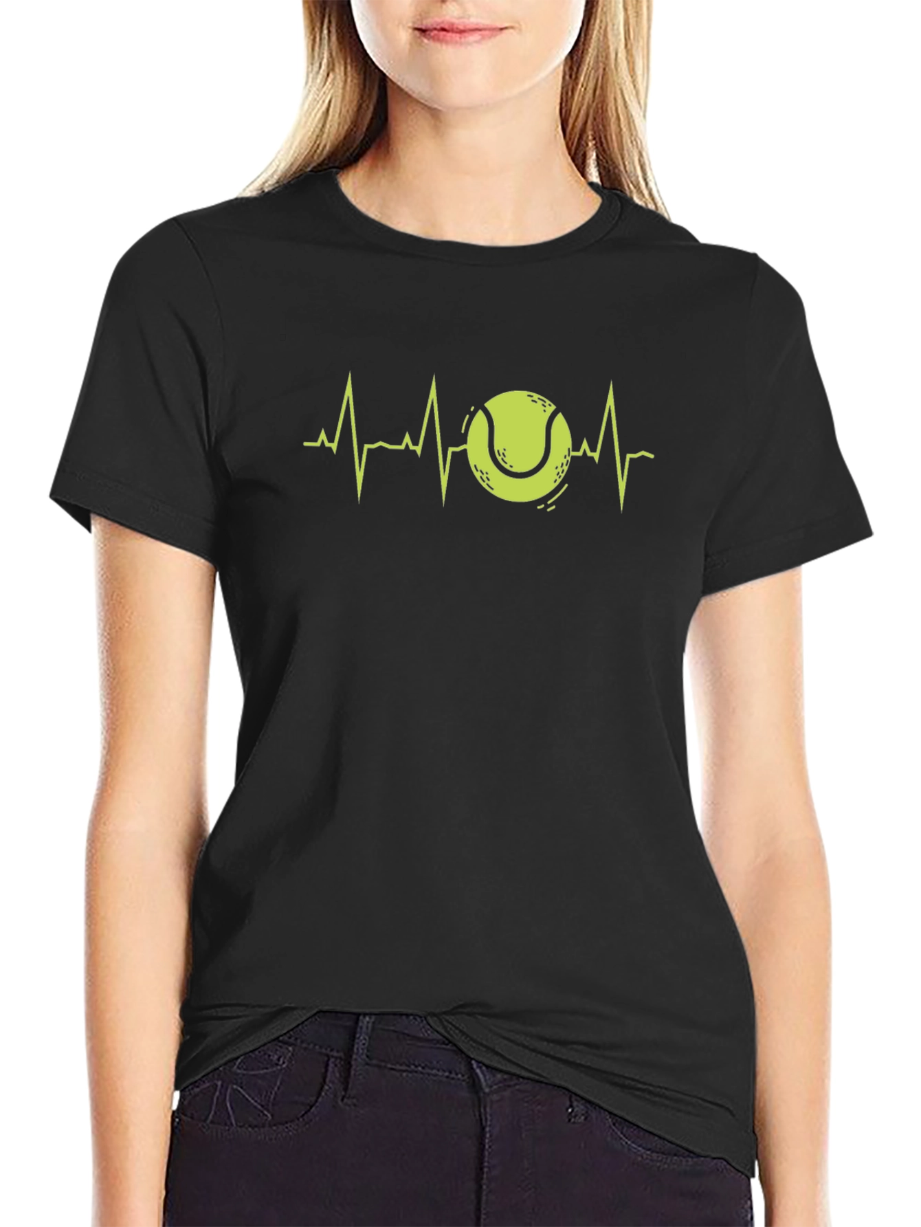 Tennis Heartbeat Graphic Tee - Black Cotton Shirt