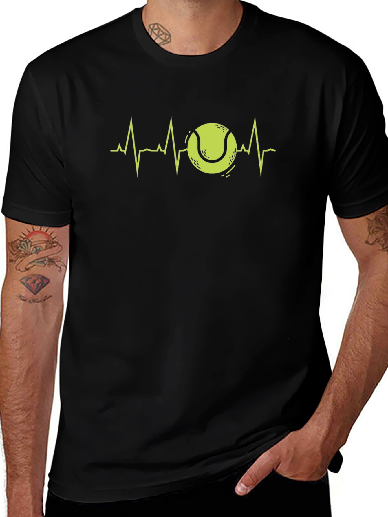 Tennis Heartbeat Graphic Tee - Black Cotton Shirt