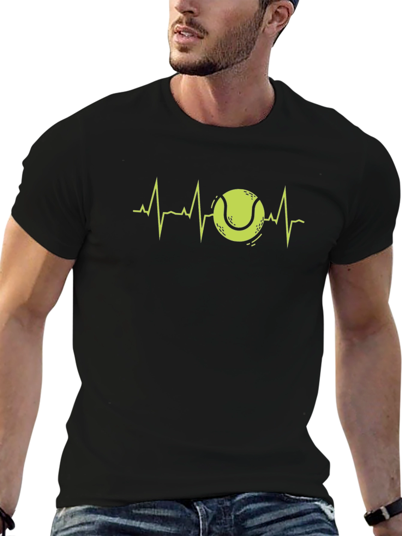 Tennis Heartbeat Graphic Tee - Black Cotton Shirt