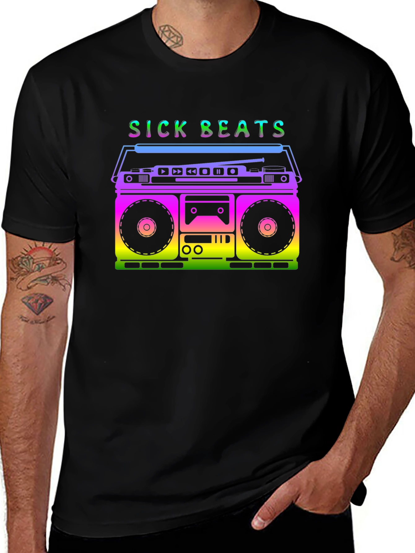 Retro Boombox Sick Beats Graphic T-Shirt