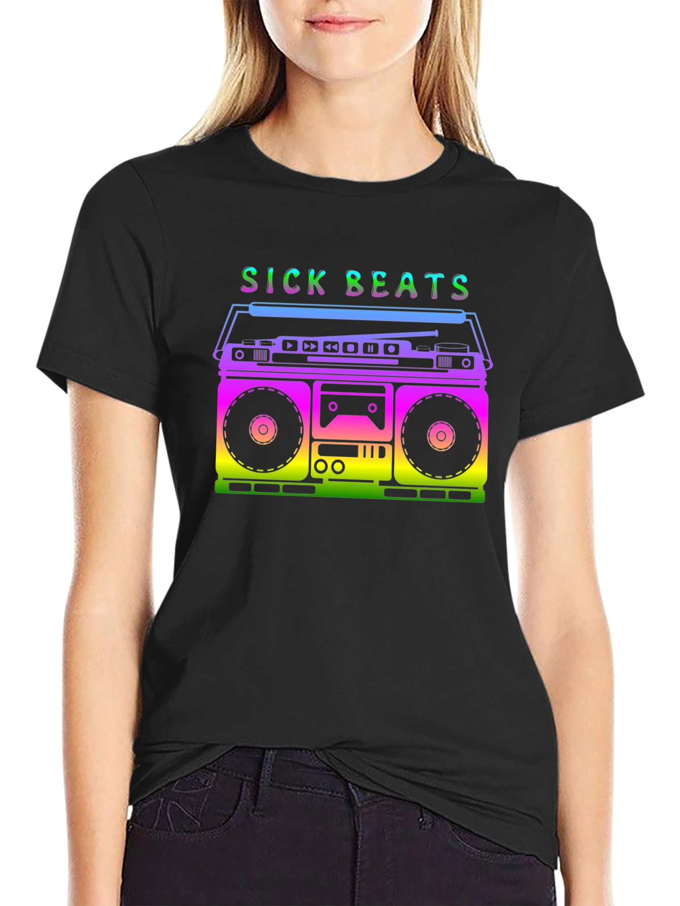 Retro Boombox Sick Beats Graphic T-Shirt