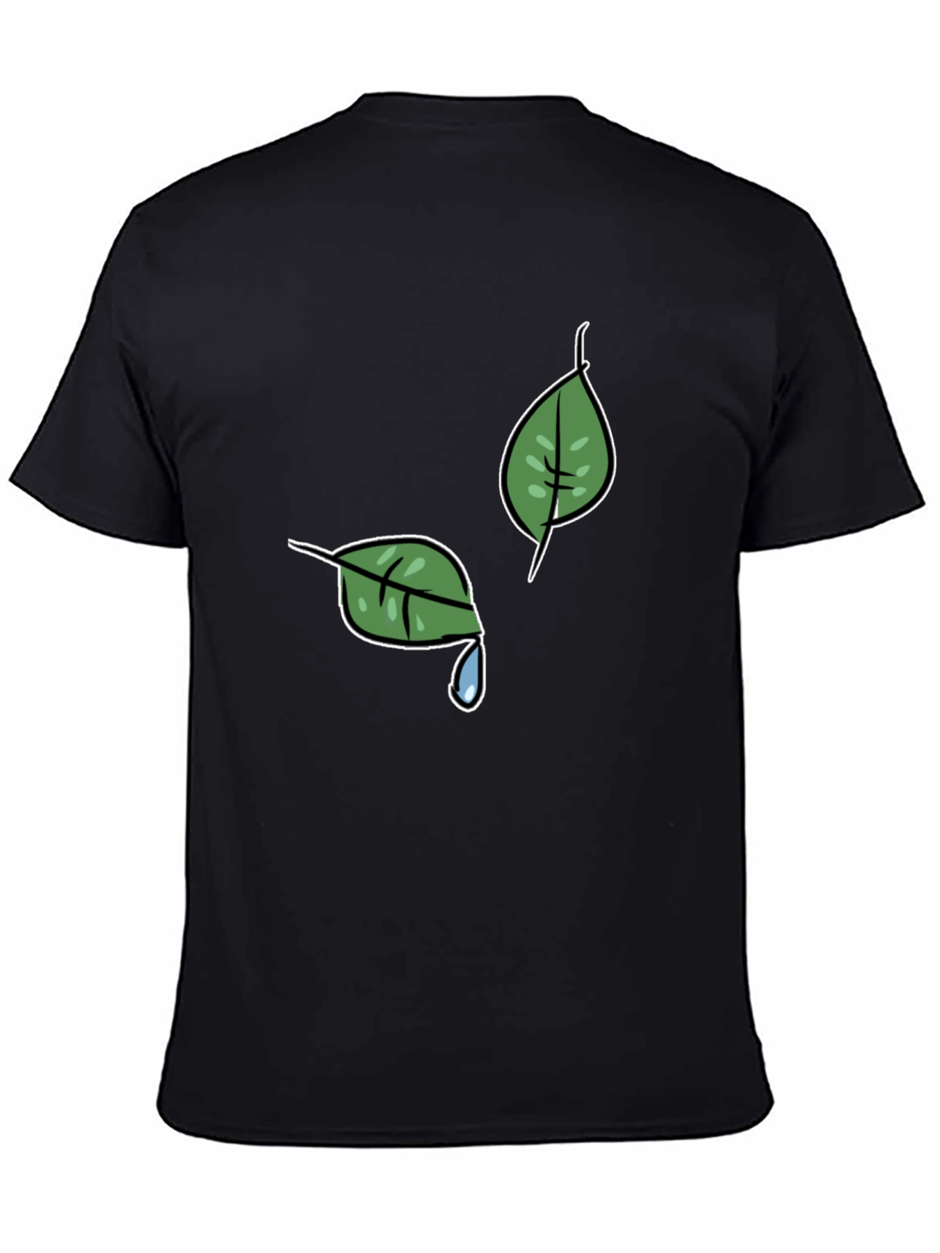 Nature-Themed Black T-Shirt with Leaf Graphic