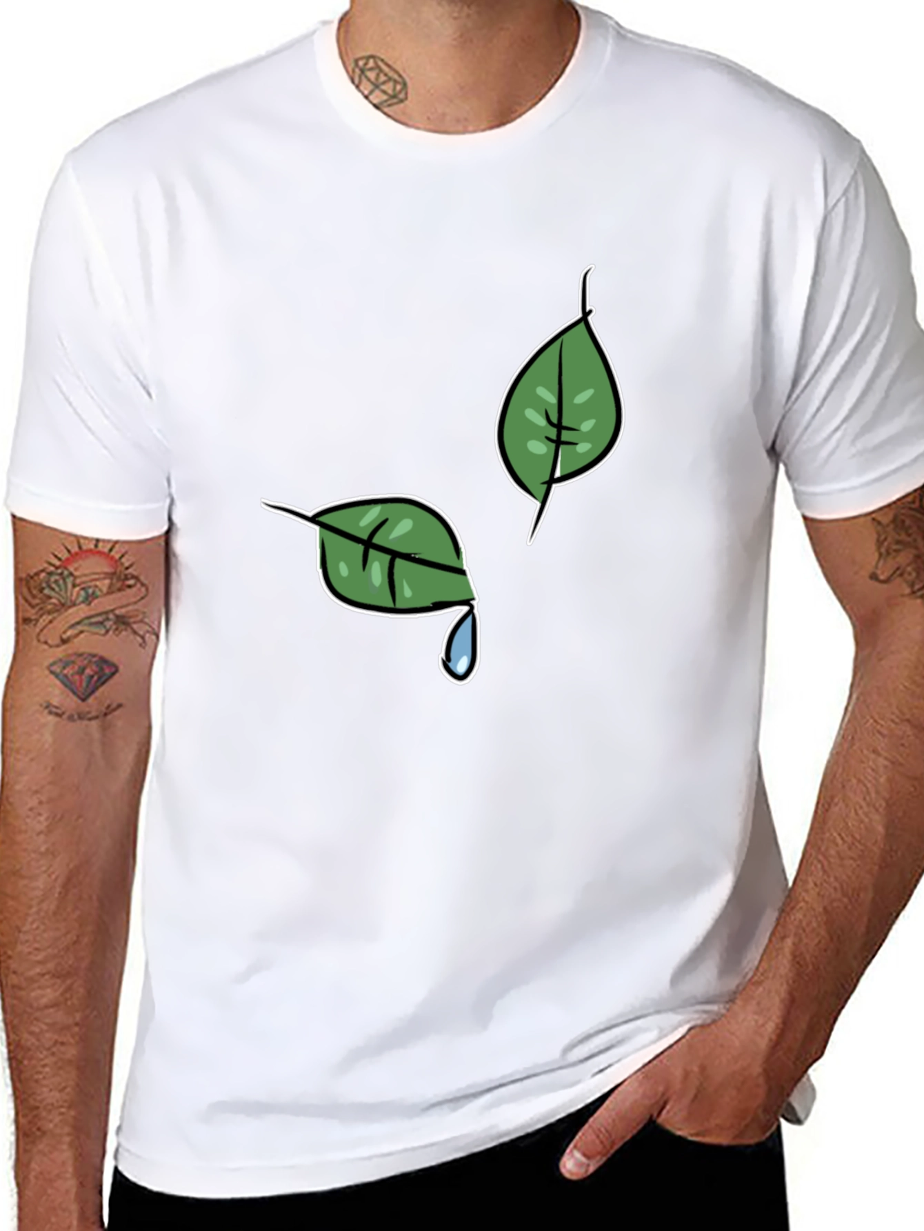 Nature-Themed Black T-Shirt with Leaf Graphic