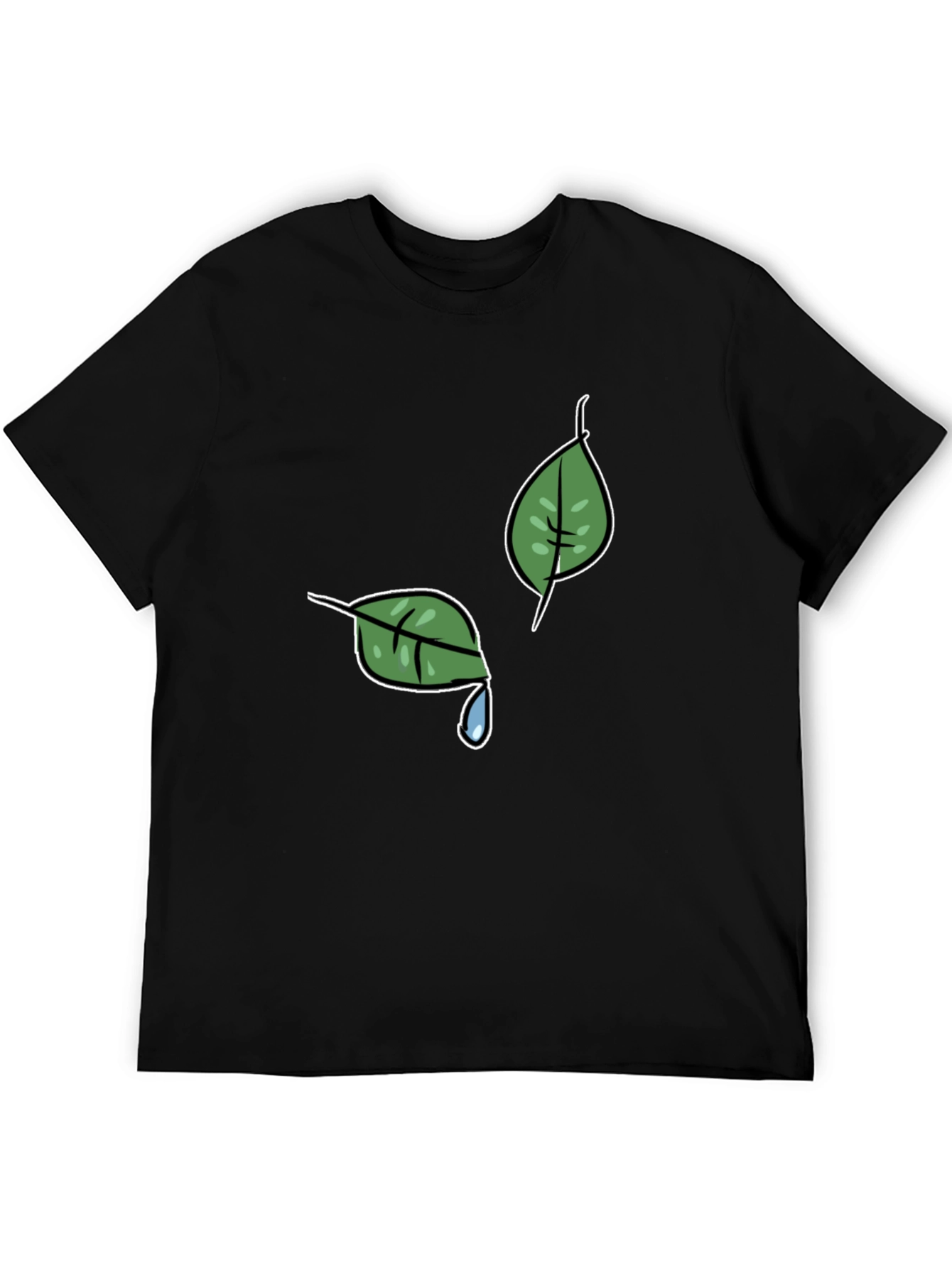 Nature-Themed Black T-Shirt with Leaf Graphic
