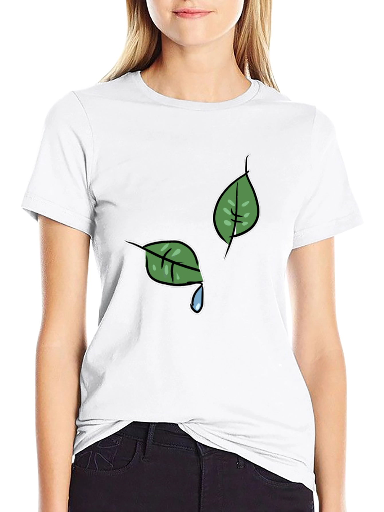 Nature-Themed Black T-Shirt with Leaf Graphic