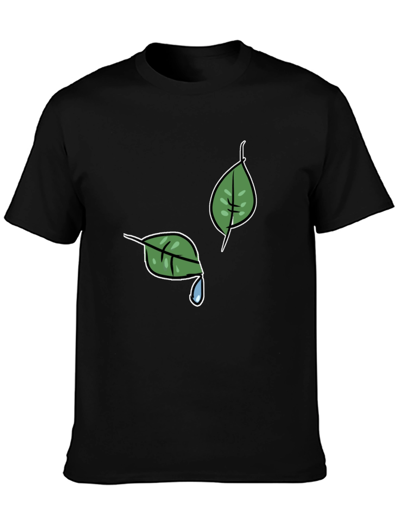 Nature-Themed Black T-Shirt with Leaf Graphic