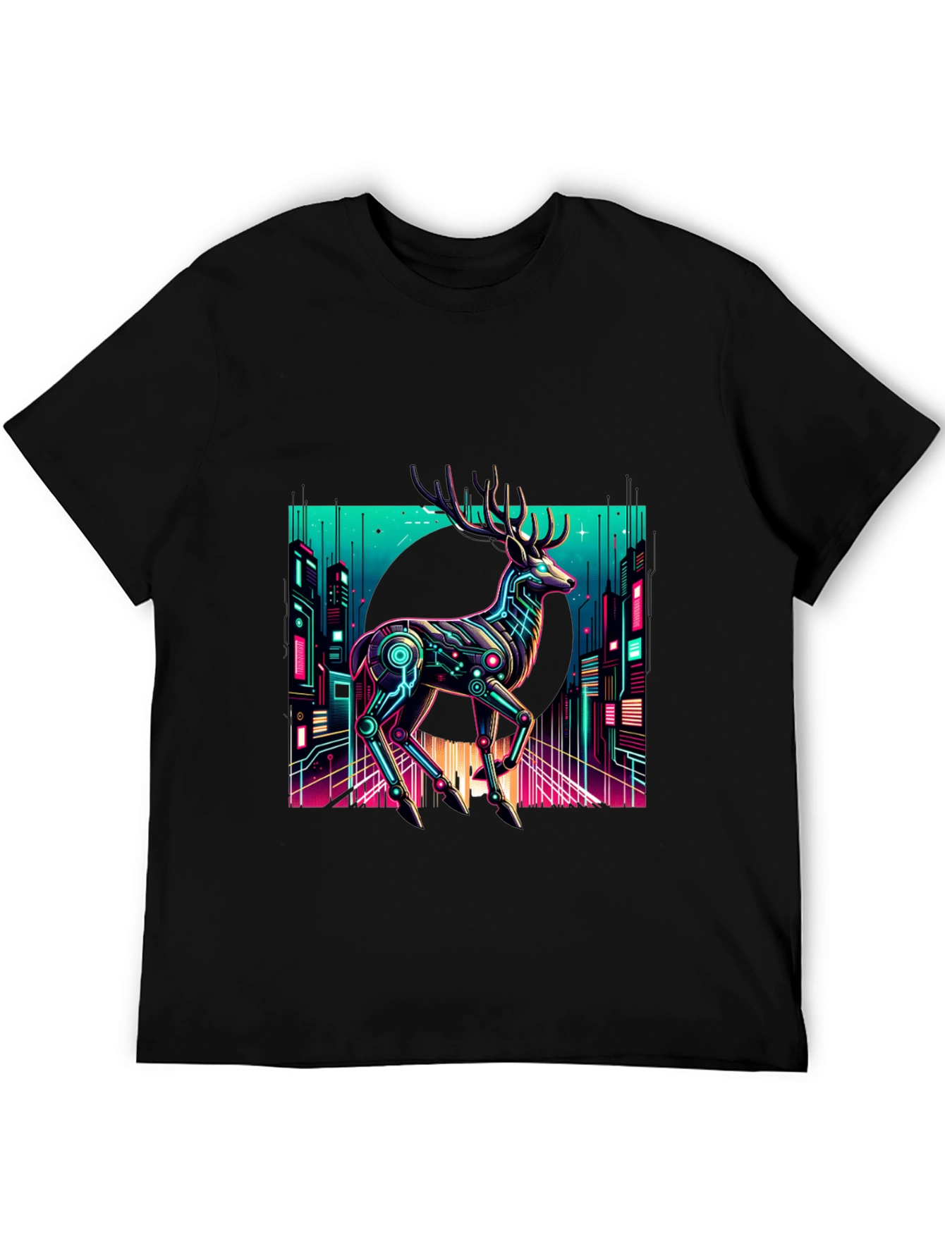 Cyberpunk Deer Graphic Tee - Black