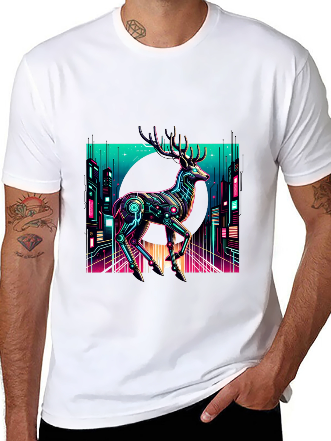 Cyberpunk Deer Graphic Tee - Black