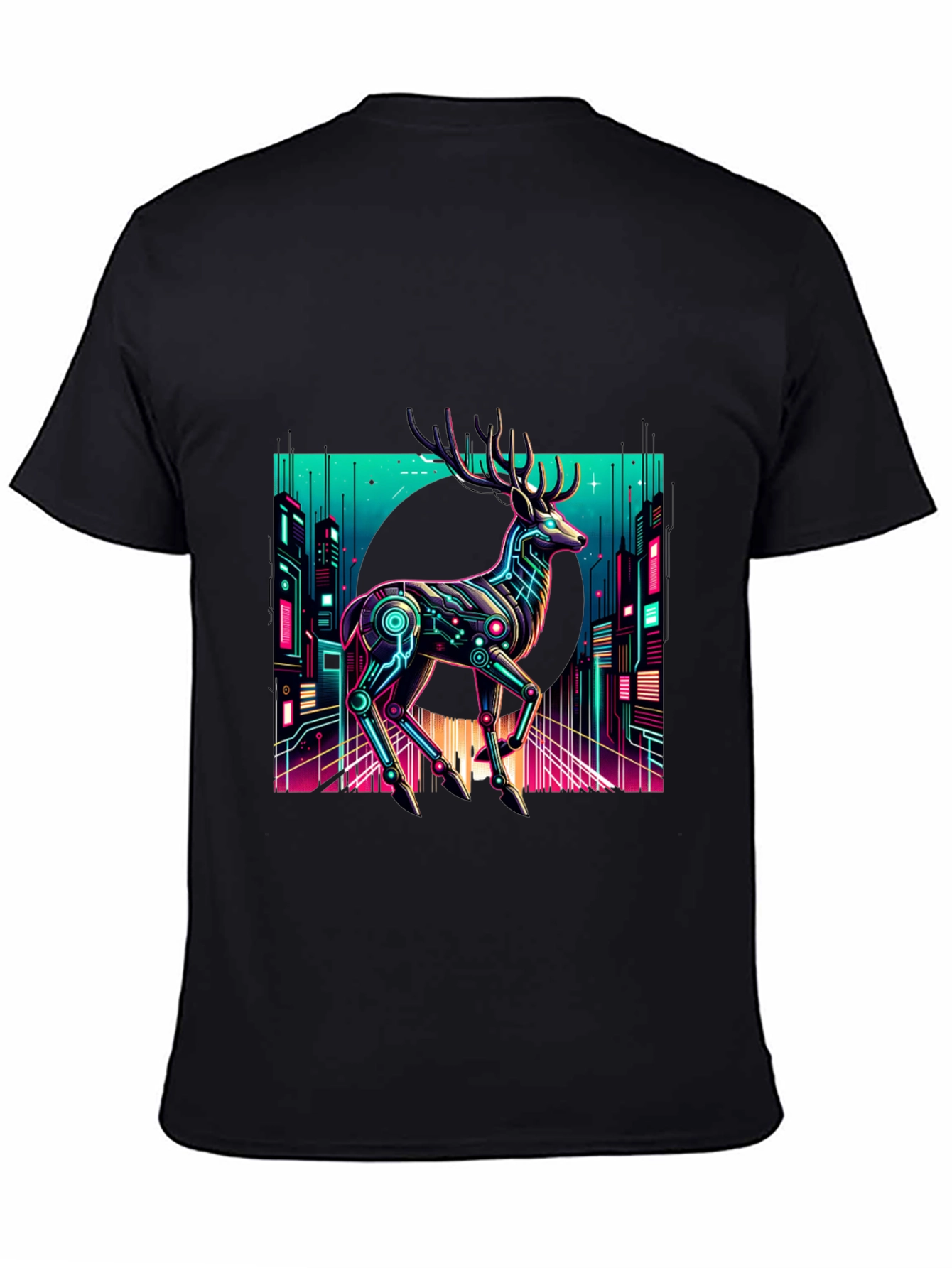 Cyberpunk Deer Graphic Tee - Black