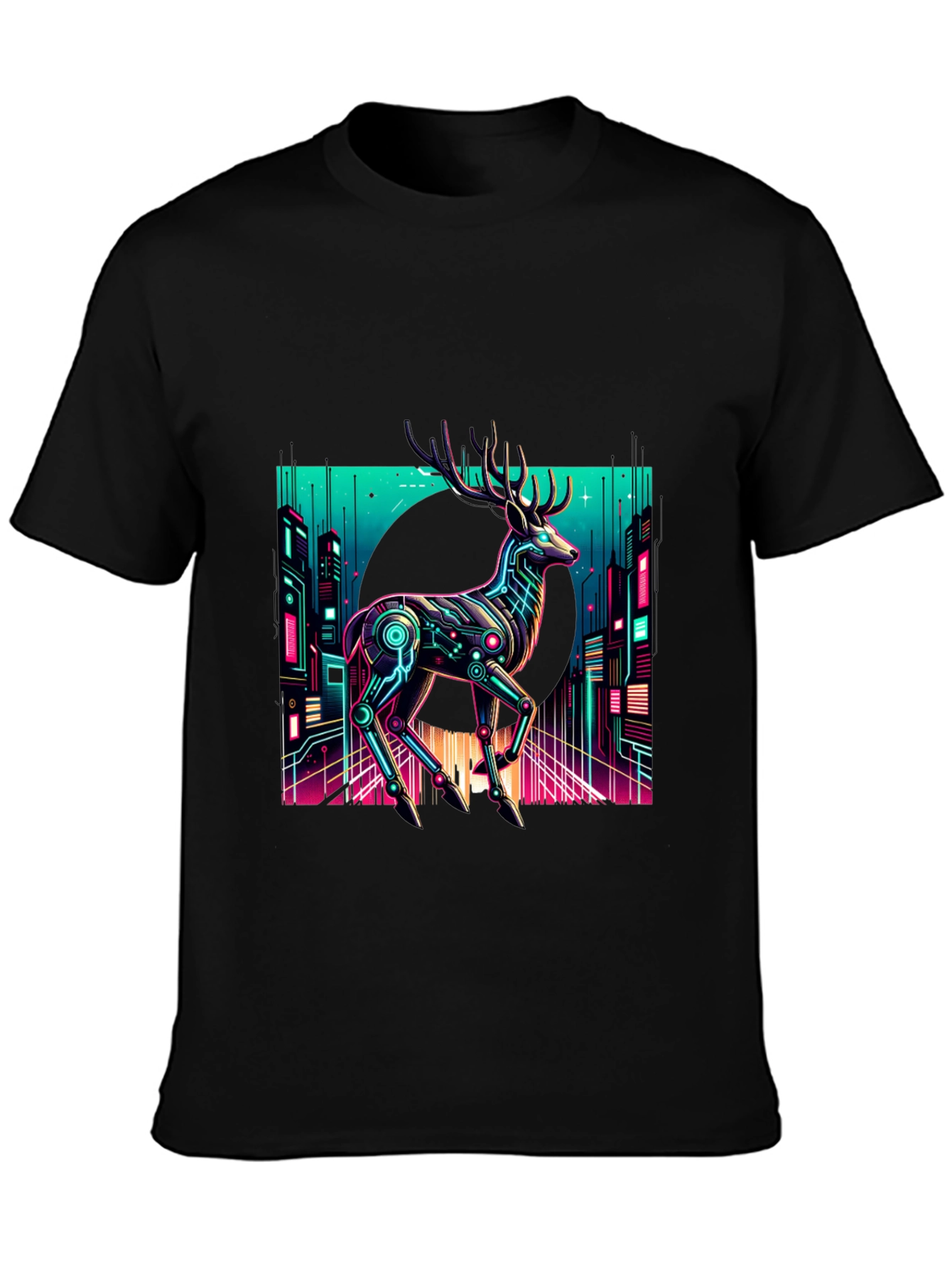 Cyberpunk Deer Graphic Tee - Black
