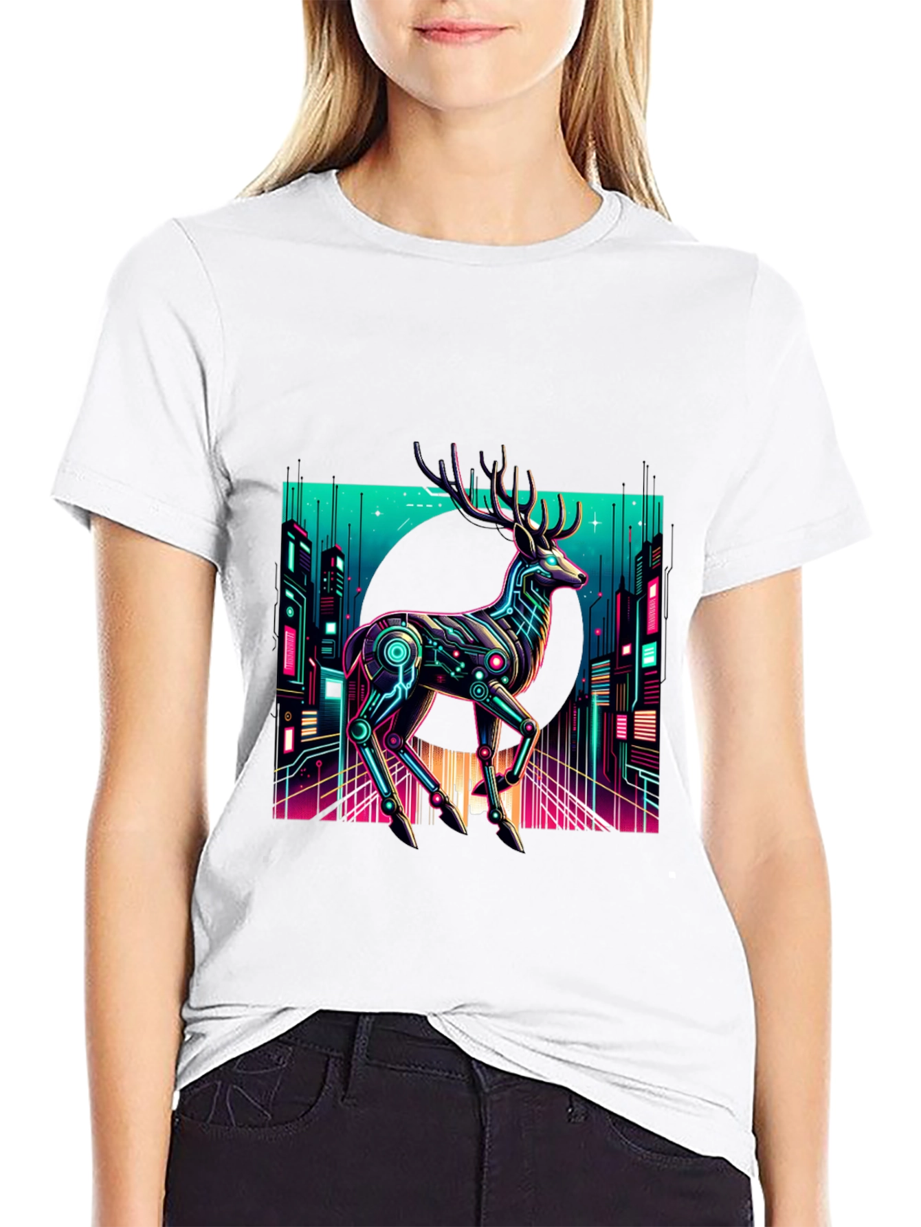Cyberpunk Deer Graphic Tee - Black