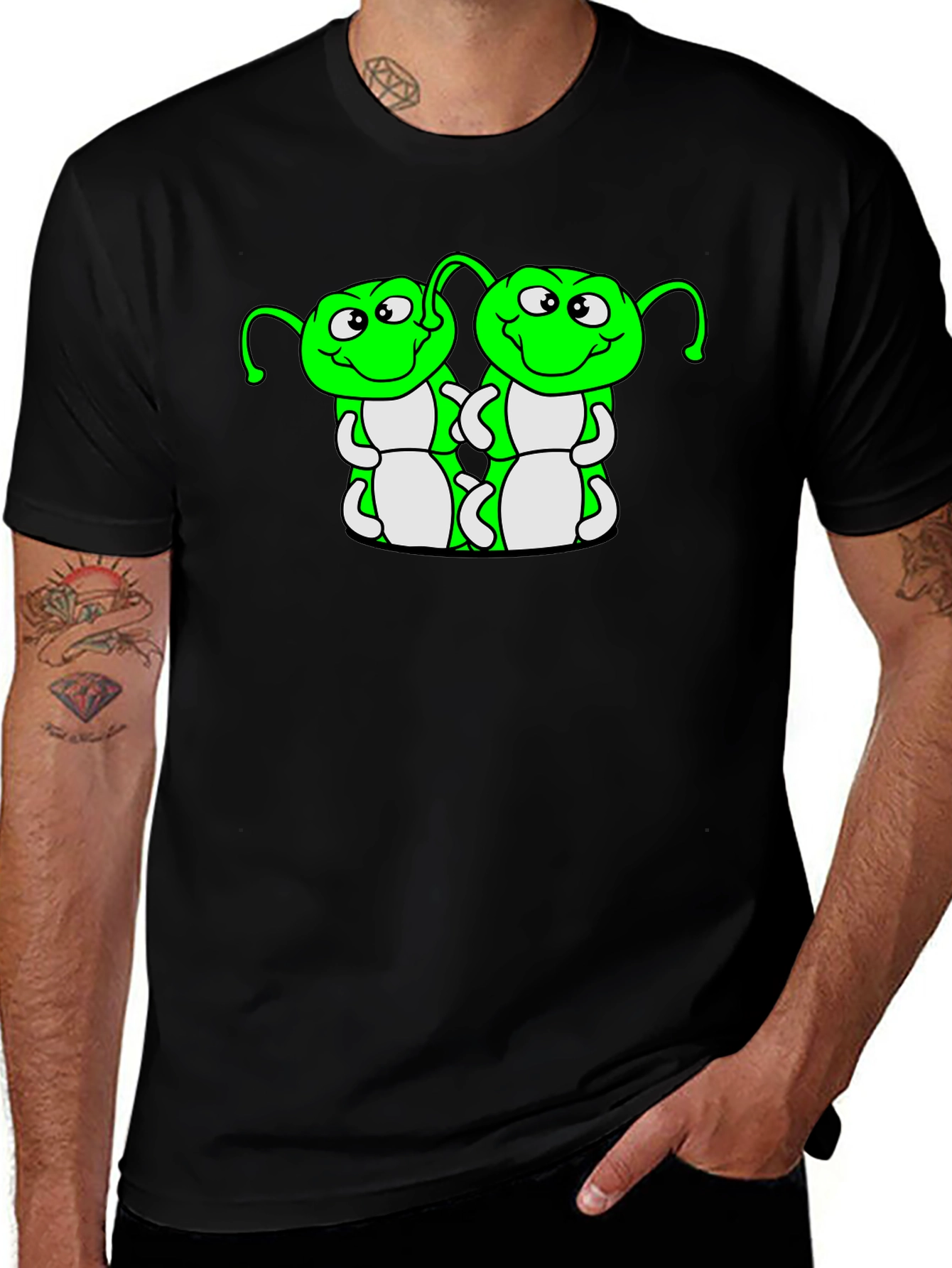 Cartoon Caterpillar Graphic T-Shirt - Black