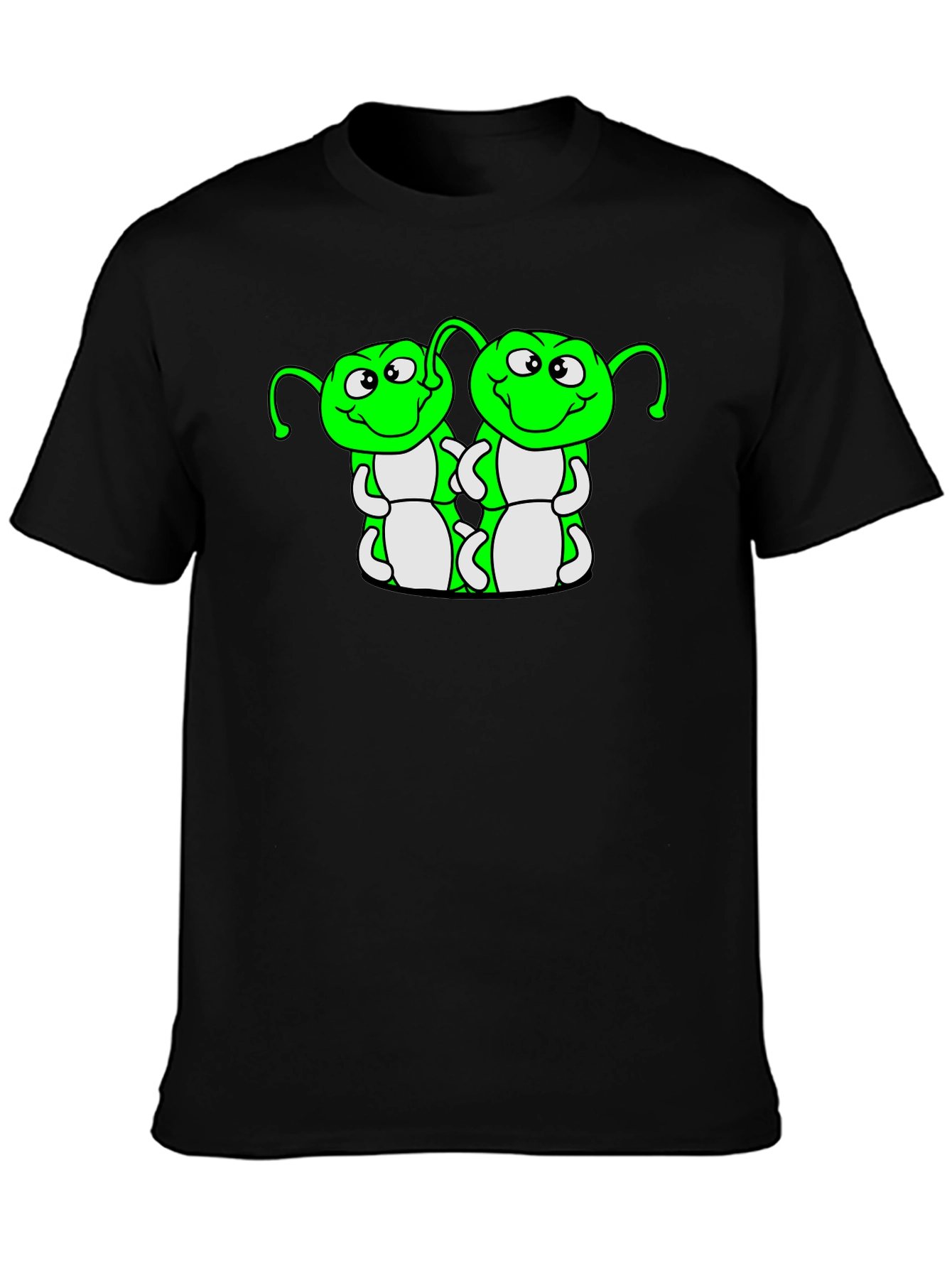 Cartoon Caterpillar Graphic T-Shirt - Black