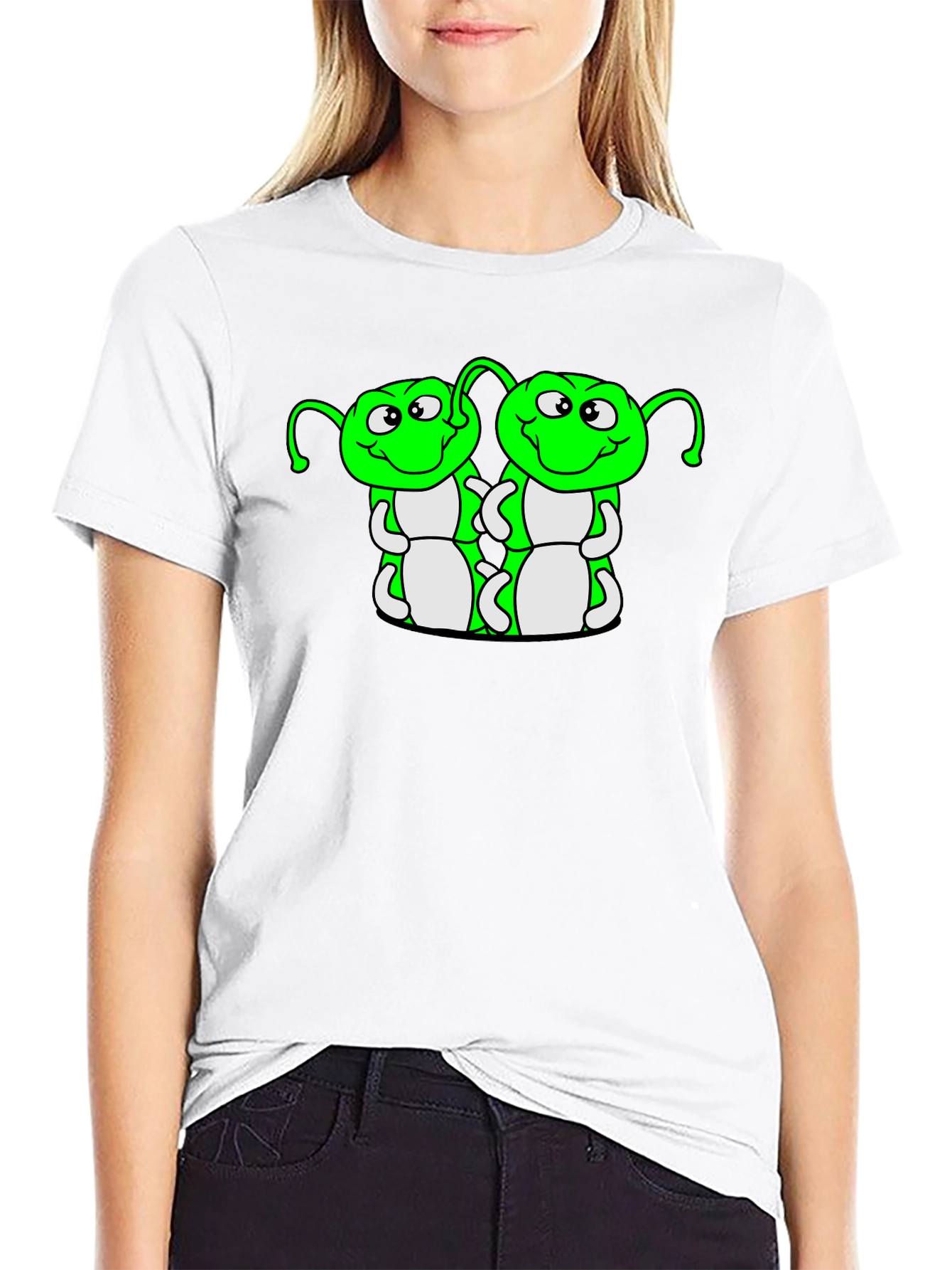 Cartoon Caterpillar Graphic T-Shirt - Black
