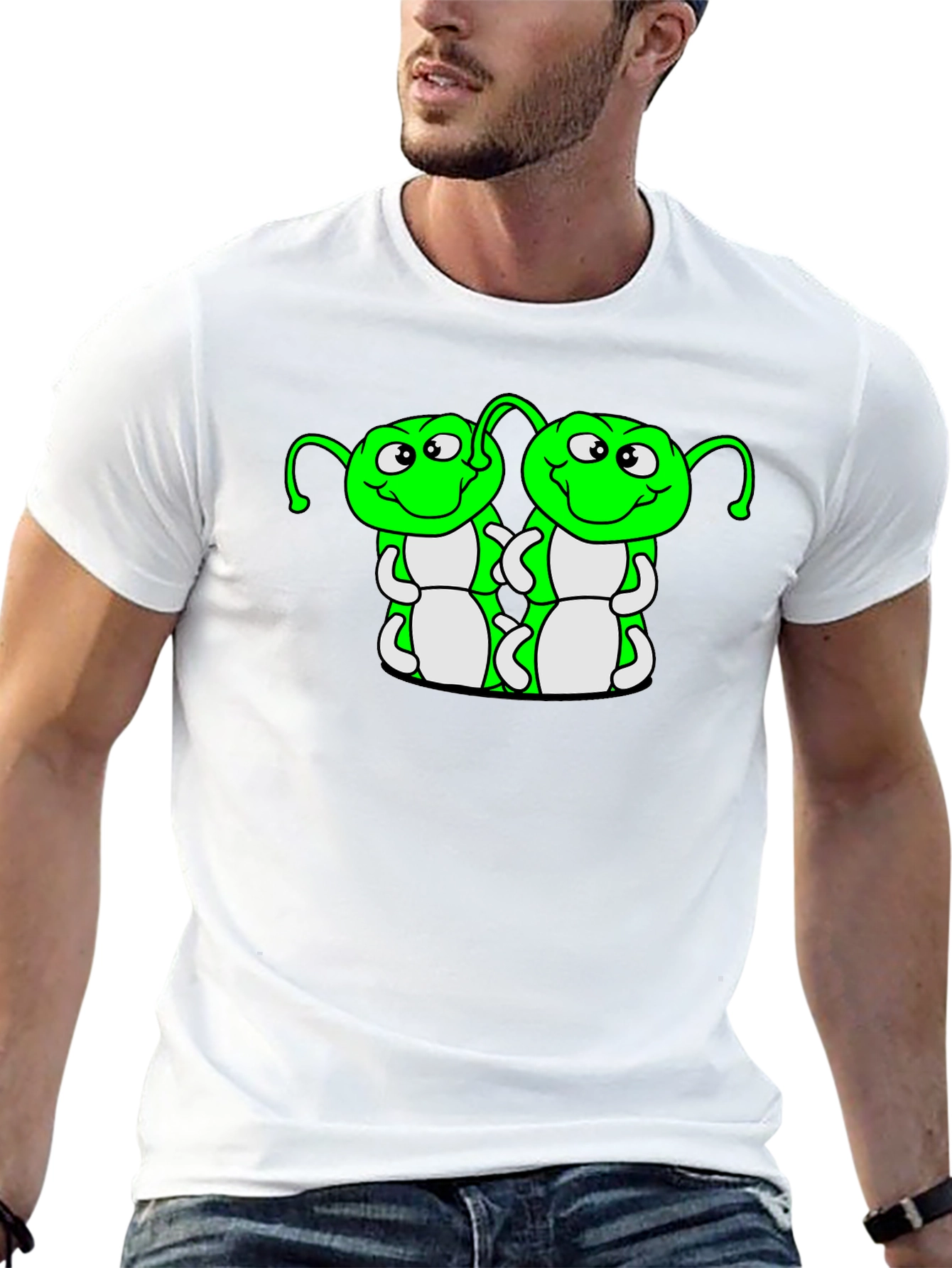 Cartoon Caterpillar Graphic T-Shirt - Black