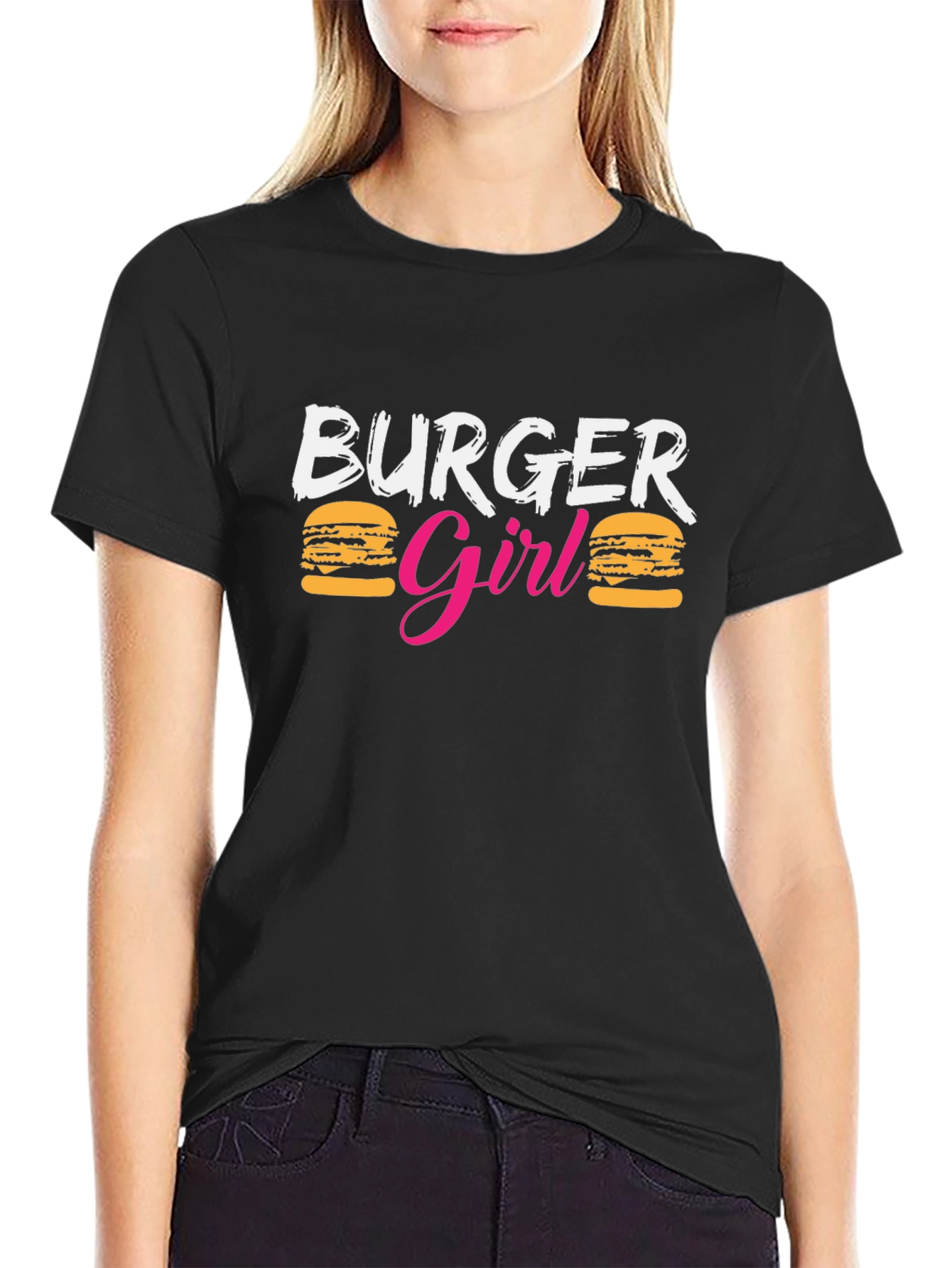 Burger Girl Graphic Print Crew Neck T-Shirt