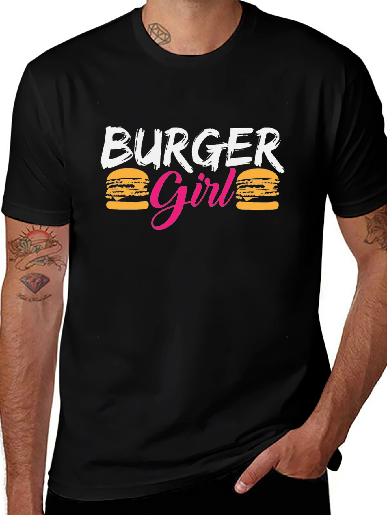 Burger Girl Graphic Print Crew Neck T-Shirt