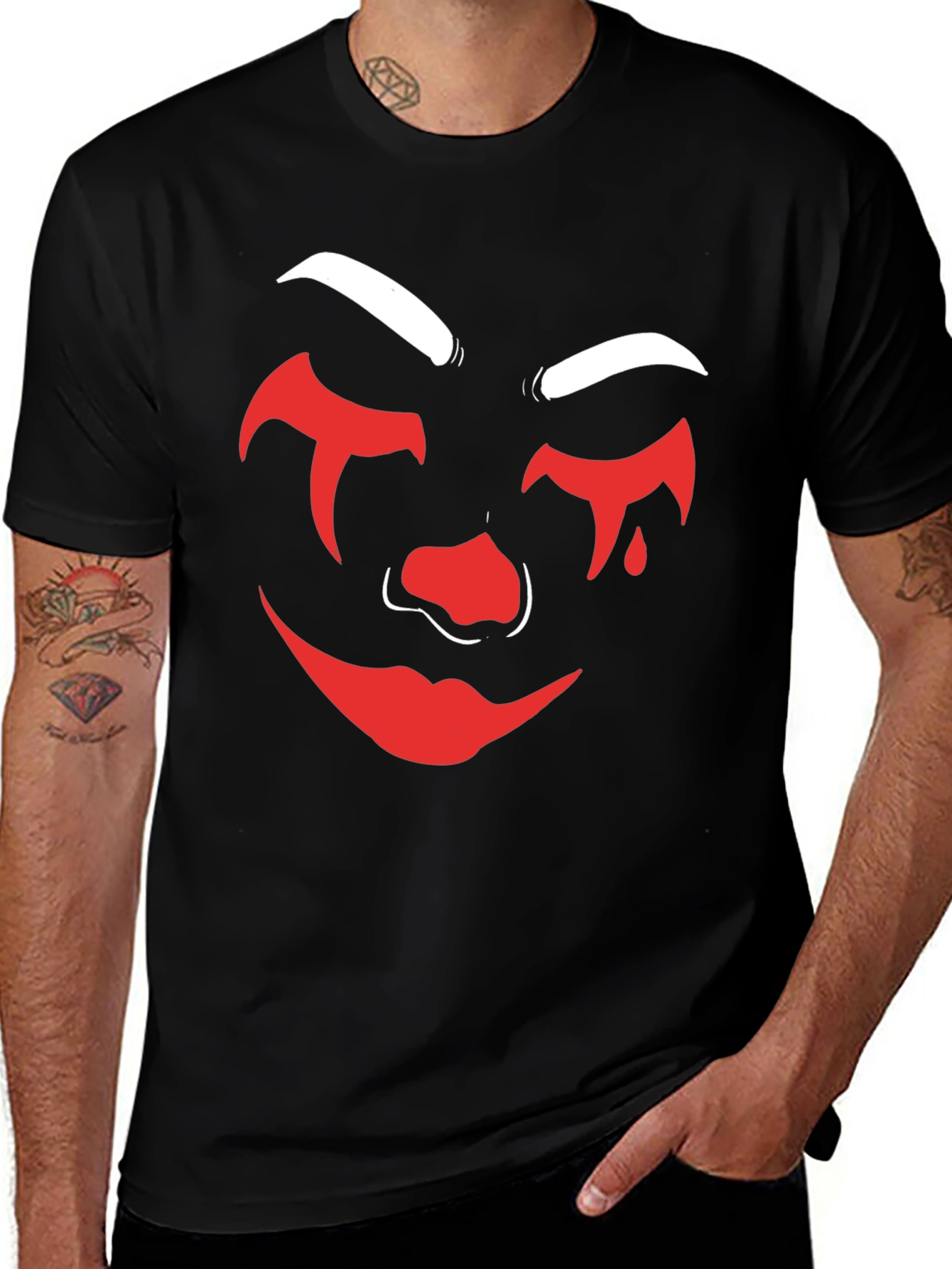 Creepy Clown Face Graphic Tee - Black