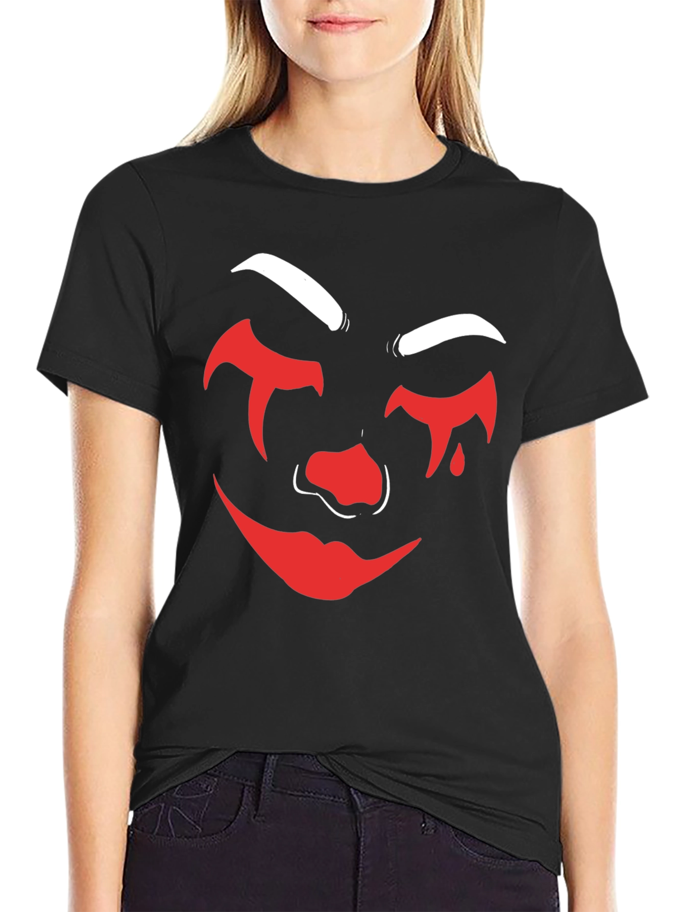 Creepy Clown Face Graphic Tee - Black