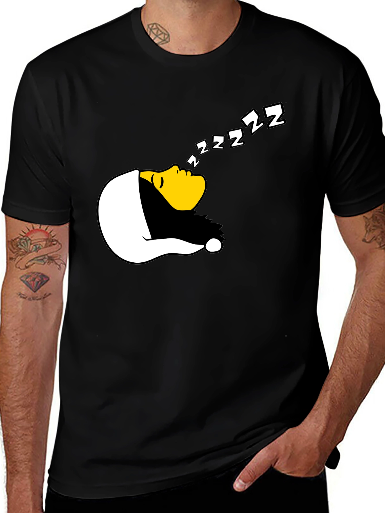 Funny Sleeping Graphic T-Shirt - Black