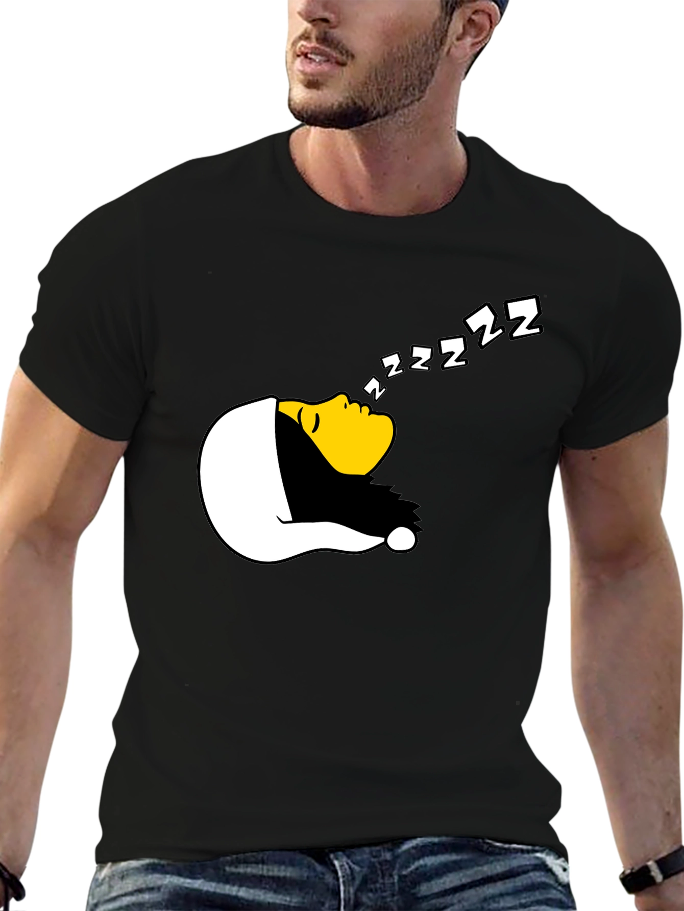 Funny Sleeping Graphic T-Shirt - Black