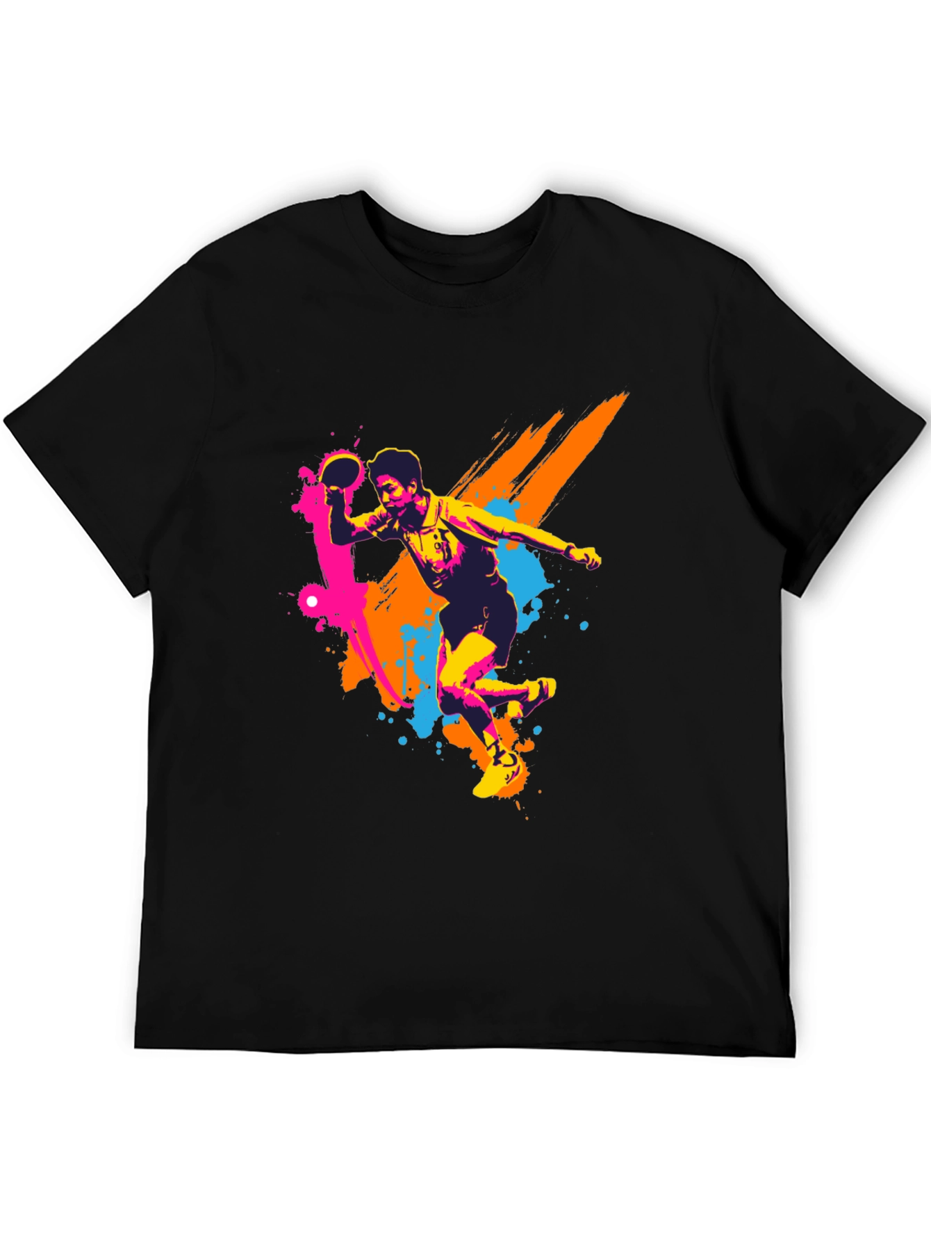 Ping Pong Player Graphic Black T-Shirt