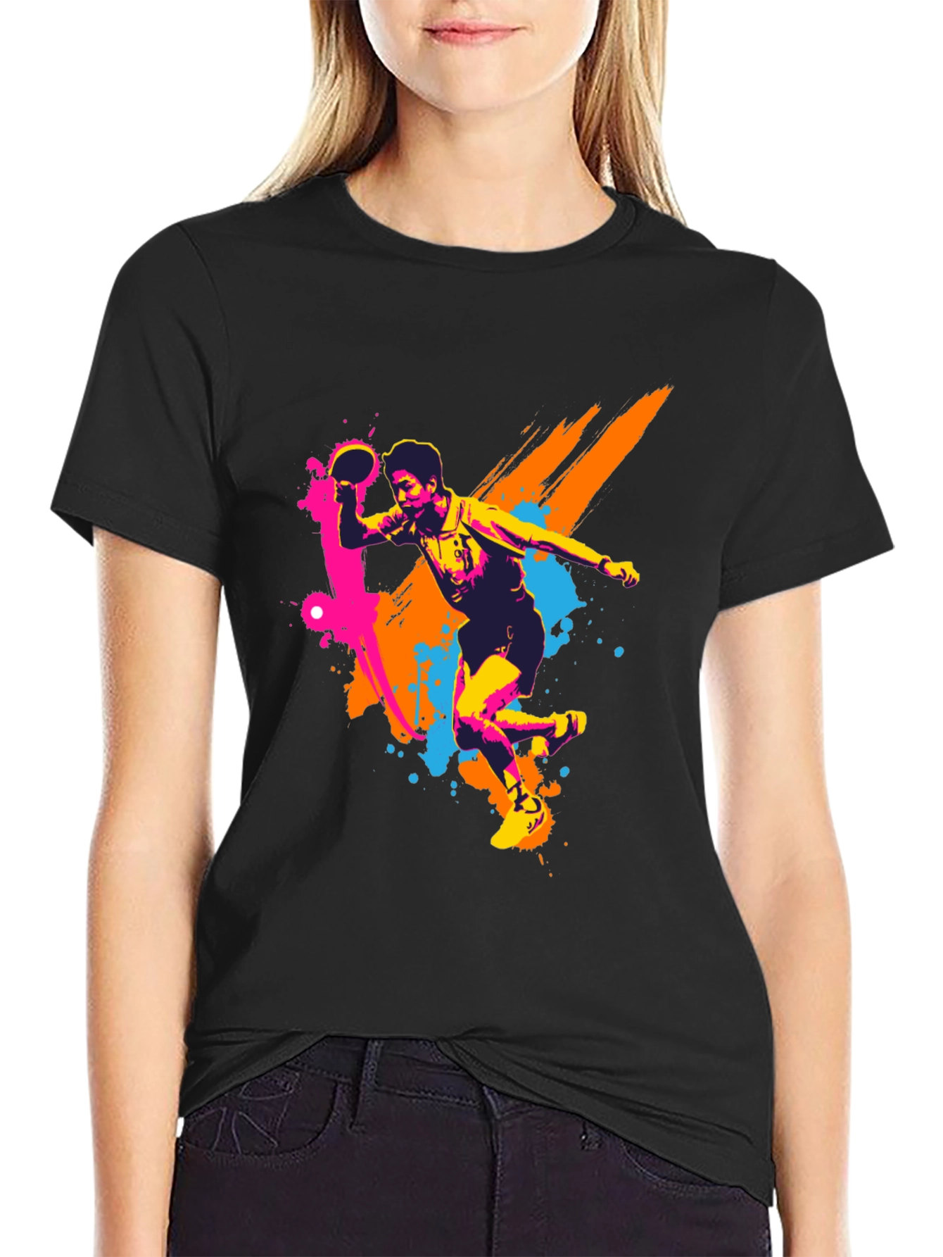 Ping Pong Player Graphic Black T-Shirt