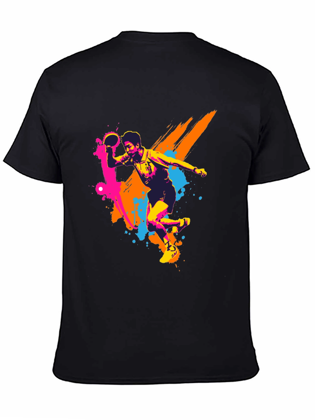 Ping Pong Player Graphic Black T-Shirt