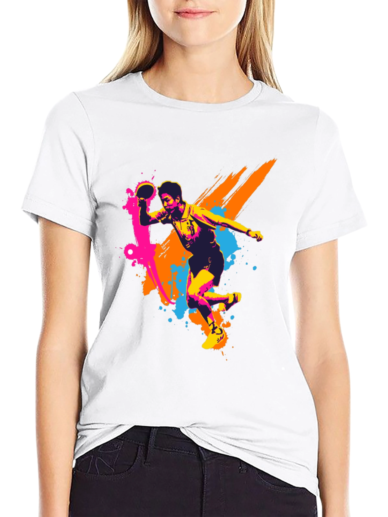 Ping Pong Player Graphic Black T-Shirt