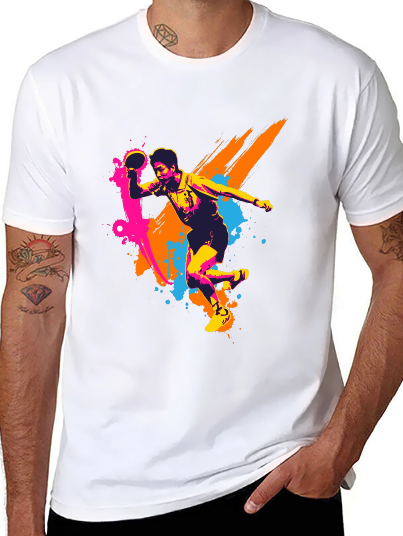 Ping Pong Player Graphic Black T-Shirt