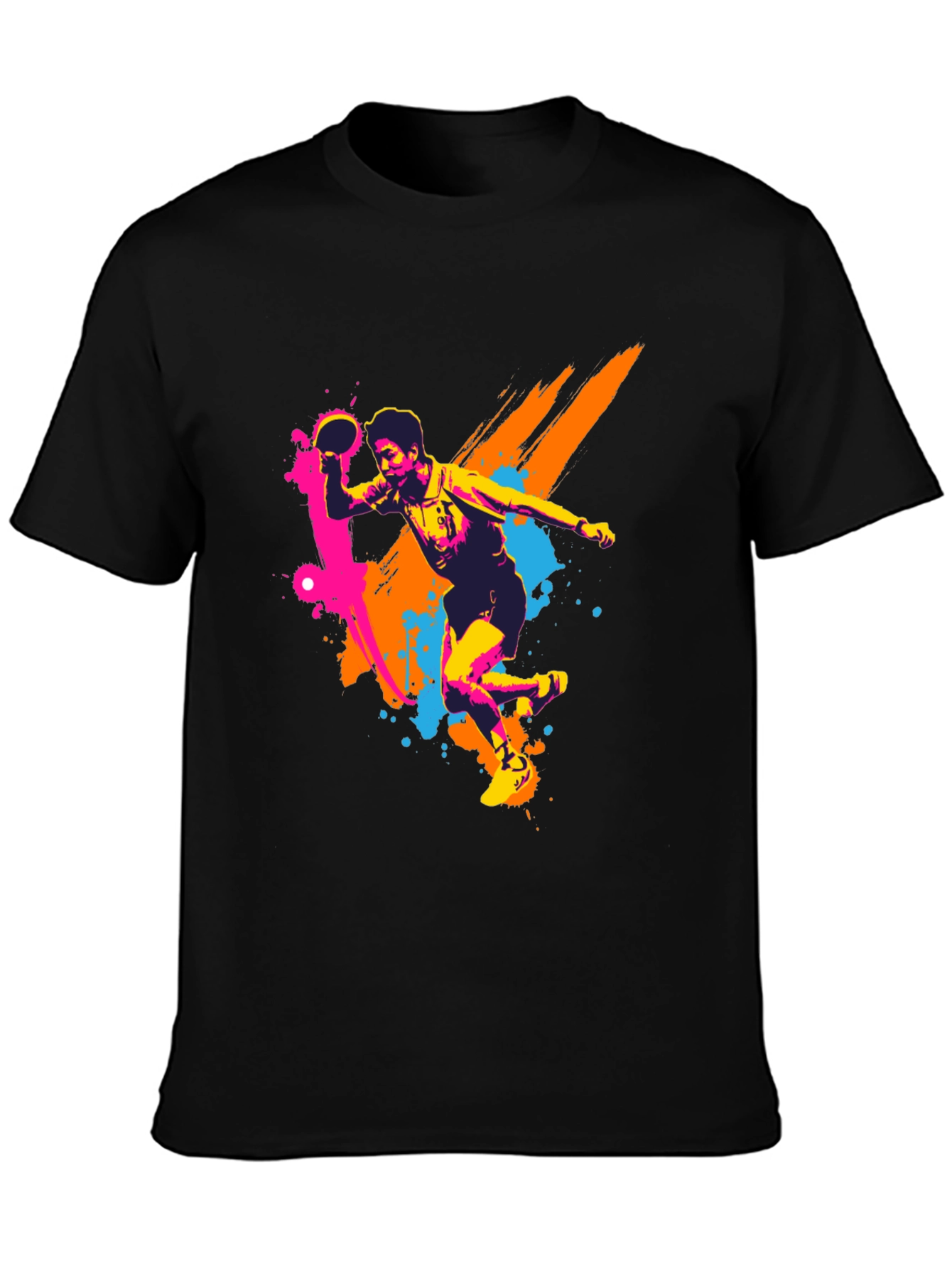 Ping Pong Player Graphic Black T-Shirt