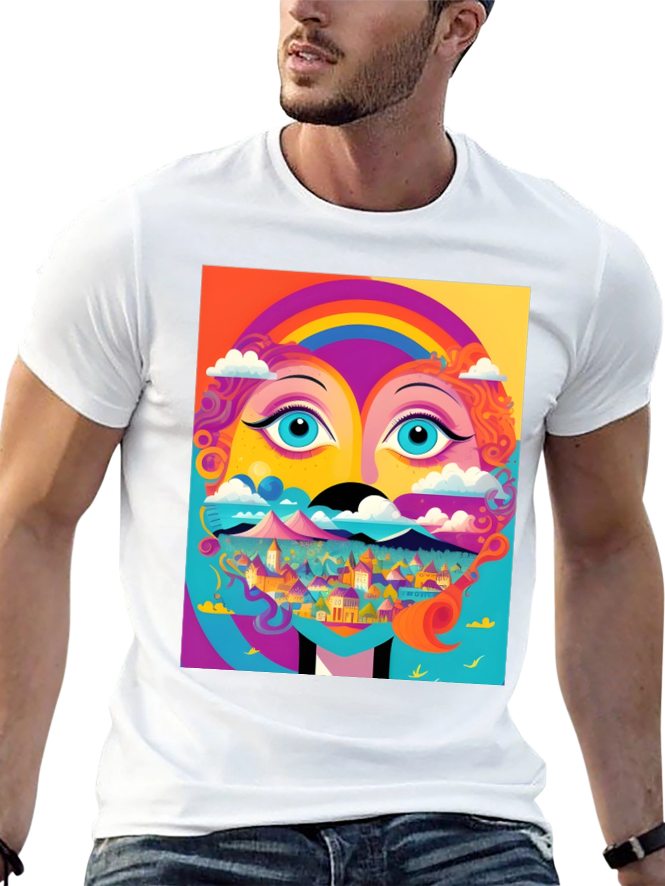 Vibrant Psychedelic Face Graphic T-Shirt
