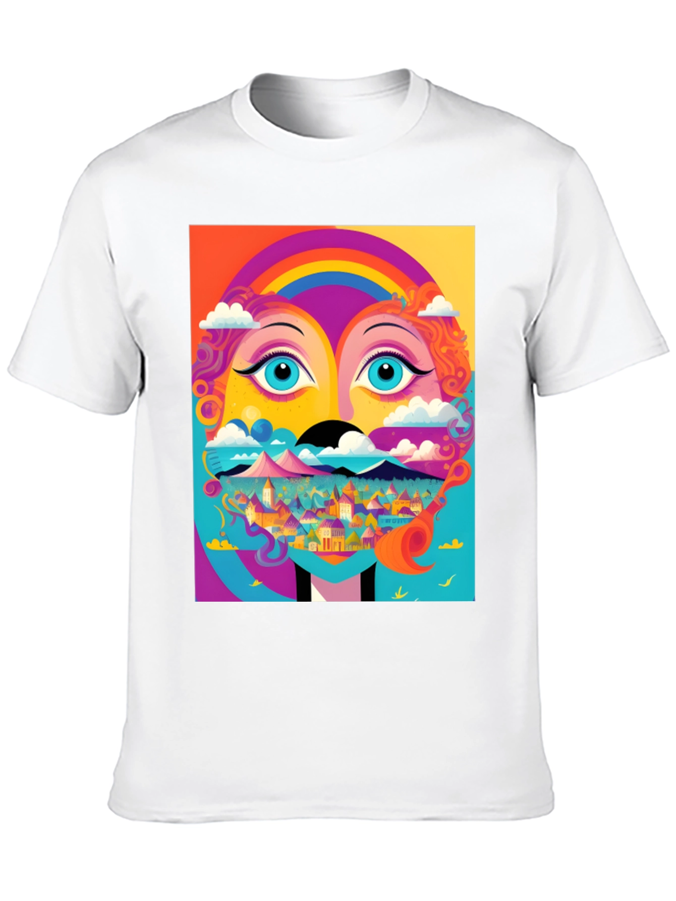 Vibrant Psychedelic Face Graphic T-Shirt