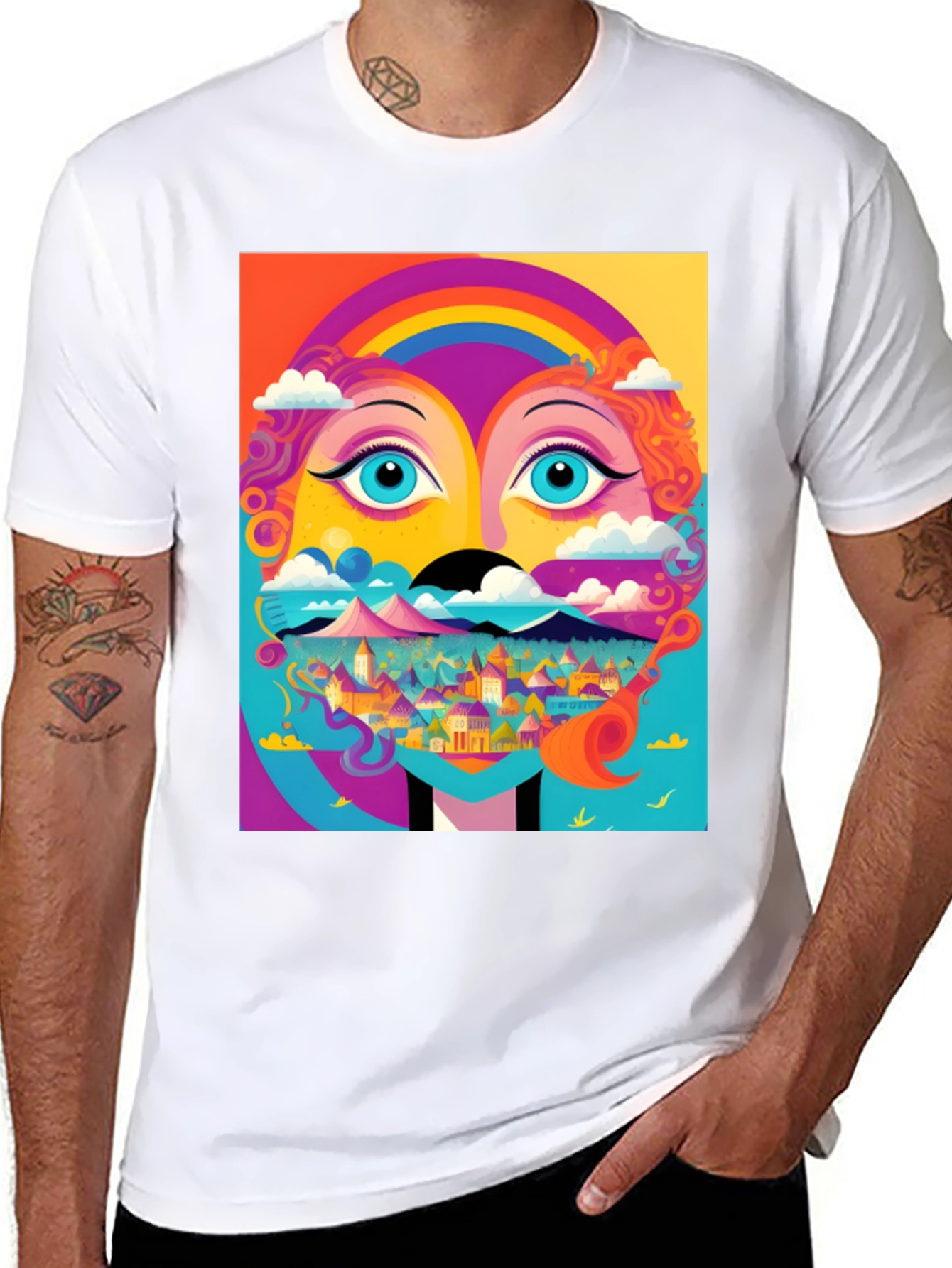 Vibrant Psychedelic Face Graphic T-Shirt