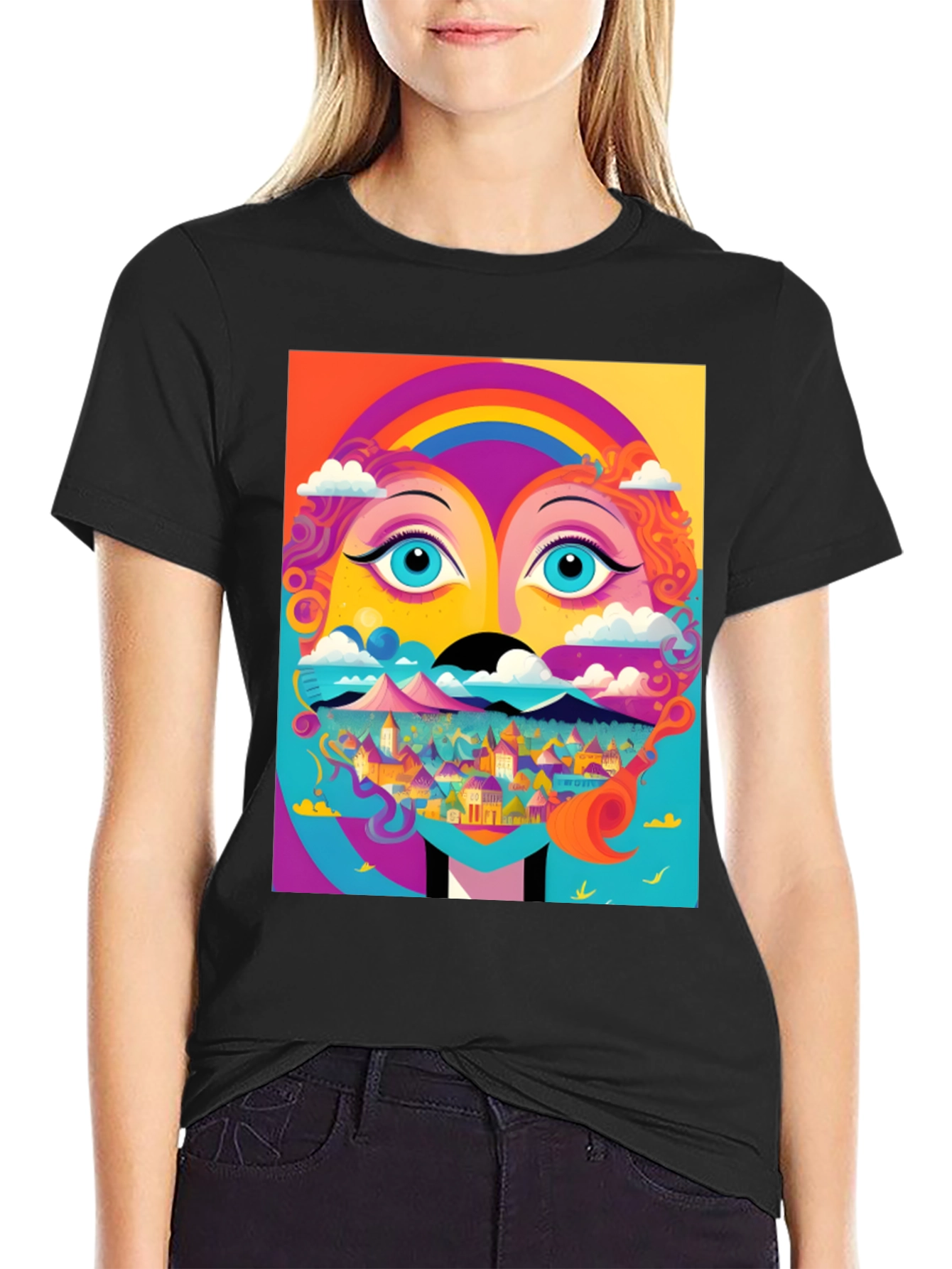 Vibrant Psychedelic Face Graphic T-Shirt