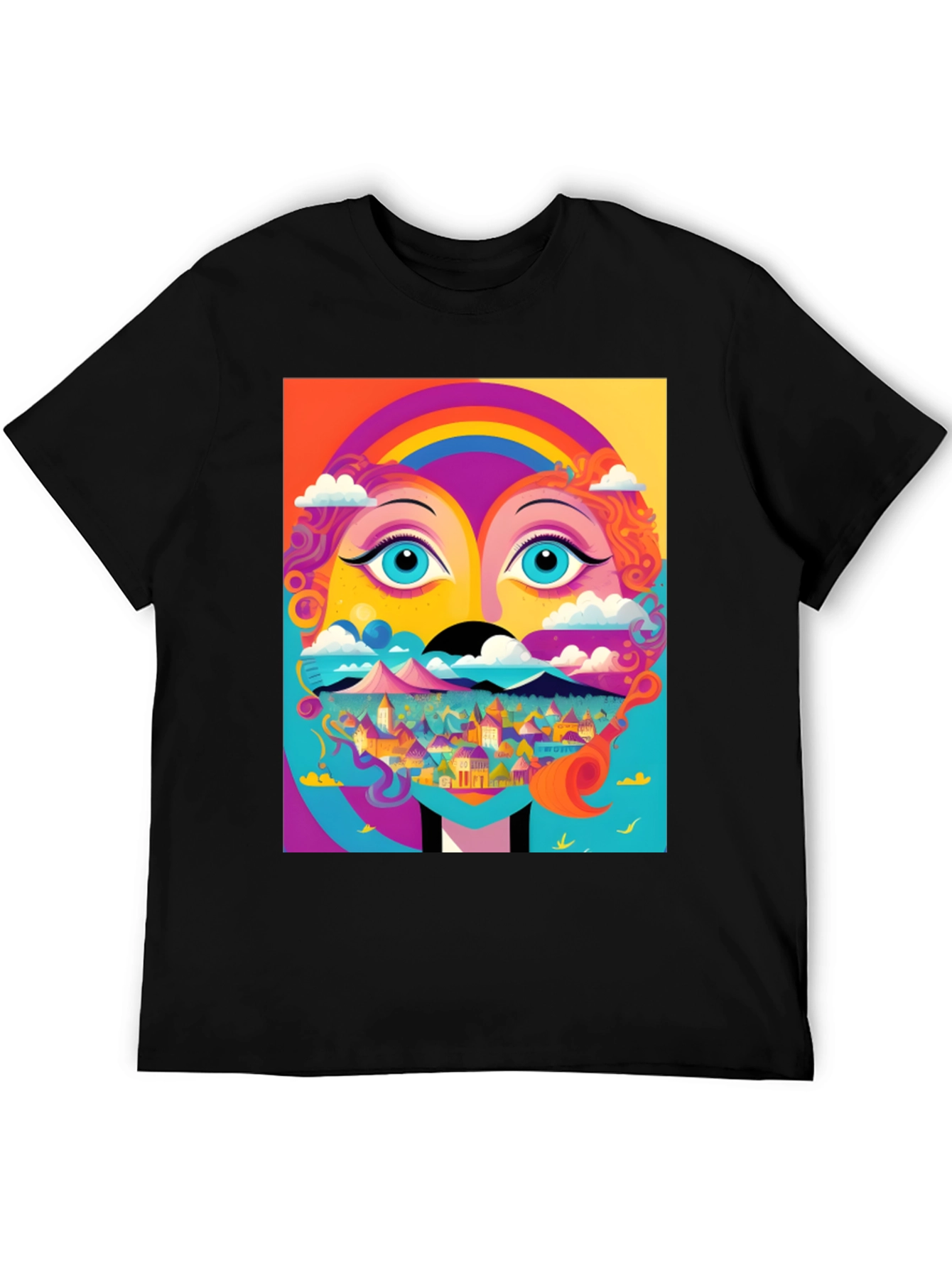 Vibrant Psychedelic Face Graphic T-Shirt