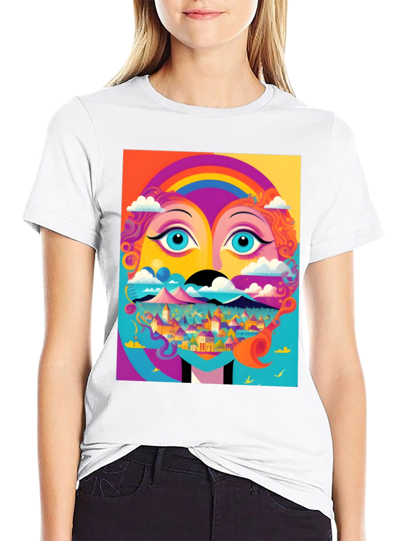 Vibrant Psychedelic Face Graphic T-Shirt