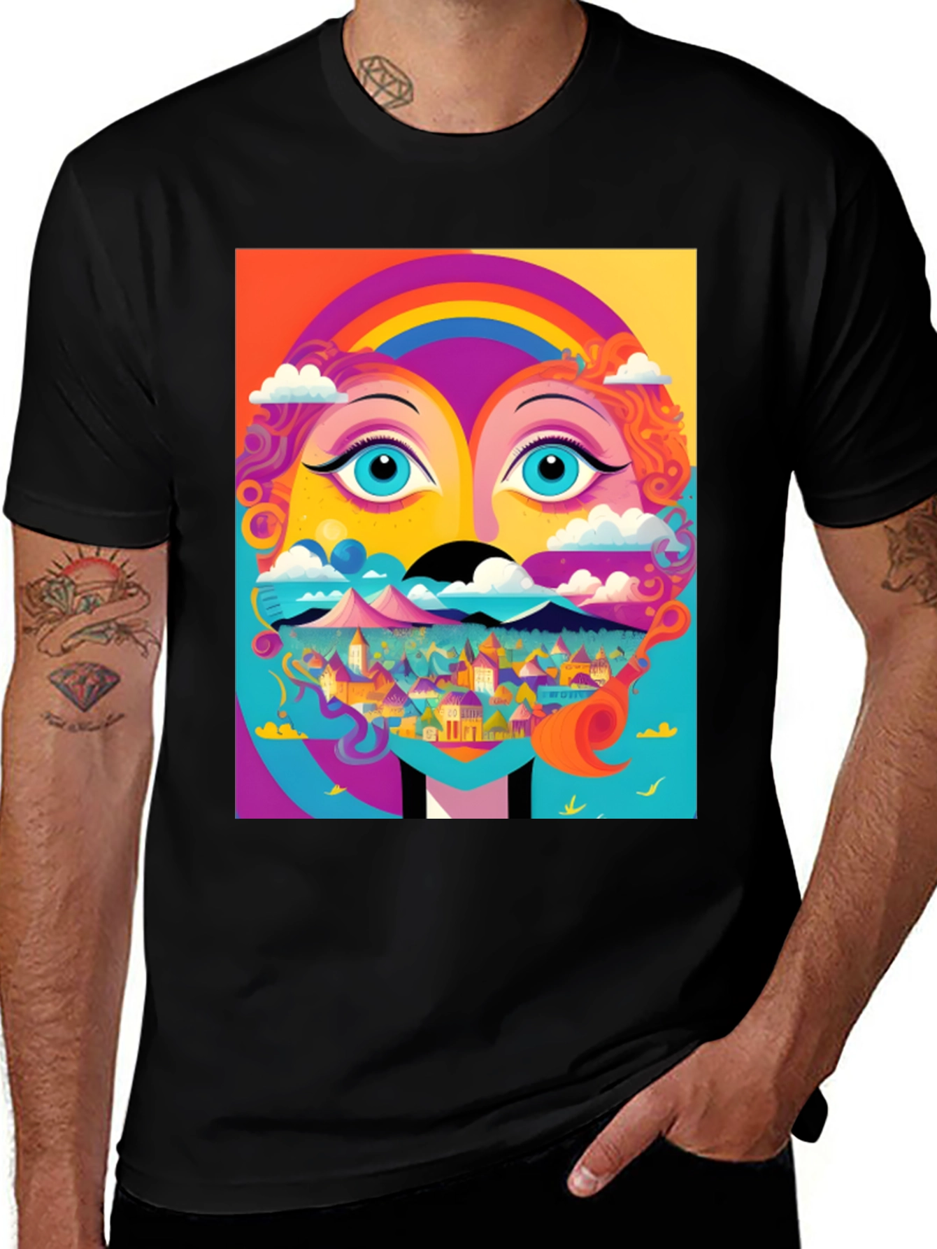 Vibrant Psychedelic Face Graphic T-Shirt
