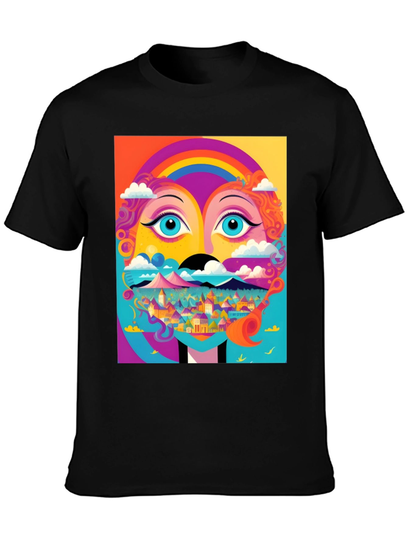 Vibrant Psychedelic Face Graphic T-Shirt