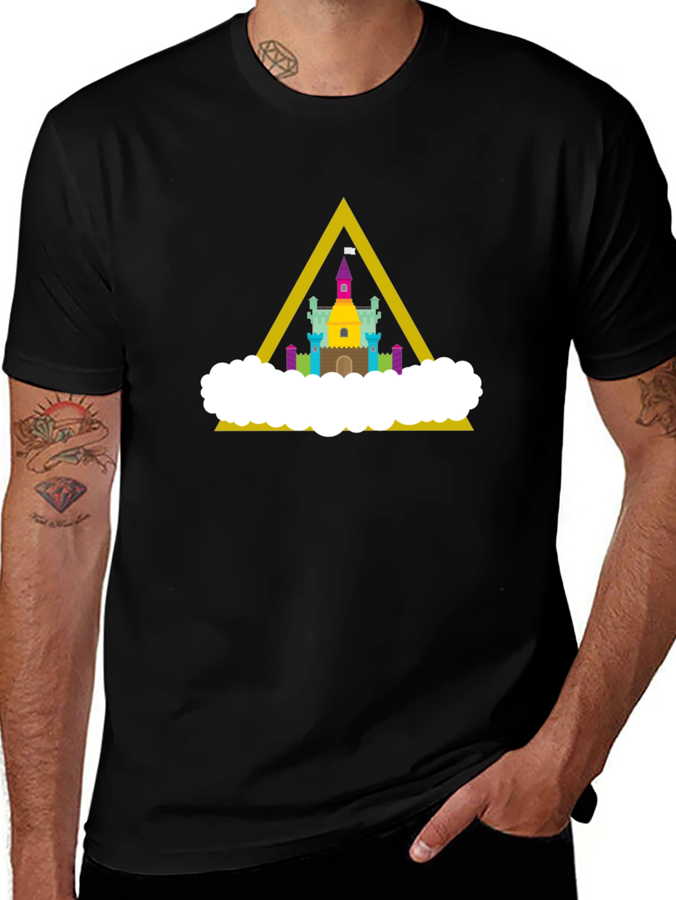 Castle Cloud Graphic Tee - Black Cotton Shirt